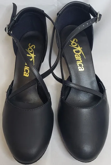 2.25" Jennifer -- X-Strap Closed Toe Ballroom Shoe -- Black All Day Beach Walk Icon Edge