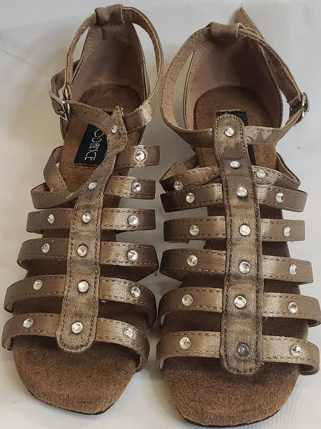 2.38" Shamie -- Flare Heel Latin Sandal -- Bronze Satin Reinforced Best Seller