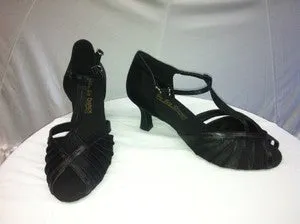 Picnic Easy Summer cool 2.5" Angelina -- Flare Heel Latin Sandal -- Black Satin