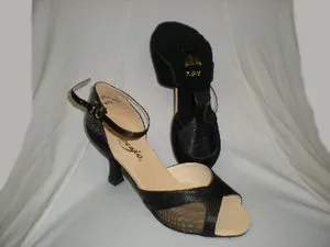 2.5" Barbara -- Flare Heel Latin Sandal -- Black Satin Free Pace
