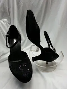 2.5" Doris-- Closed Toe Ballroom Shoe -- Black Silk/Sequins Heel Safe