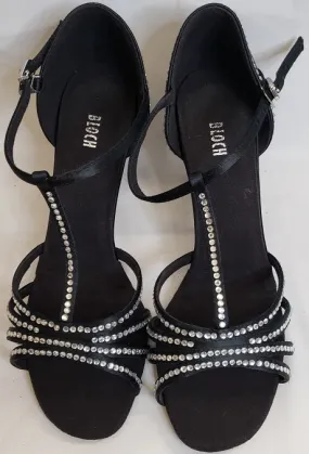 Shine Bright 2.5" Guilia -- Flare Heel Latin Sandal with Rhinestones -- Black Satin