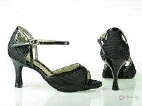 2.5" Katie -- Flare Heel Latin Sandal -- Black Foil Crepe/Black Patent PU with Black Patent Heel Ergonomic Design Freeze Proof
