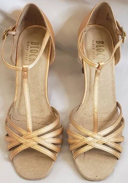 2.5" Nicola -- Women's T-Strap Latin Sandal -- Rose Satin Water Edge