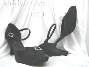 2.5" Sharney -- Closed Toe Ballroom Shoe -- Black Satin Lightweight Design Storm Proof