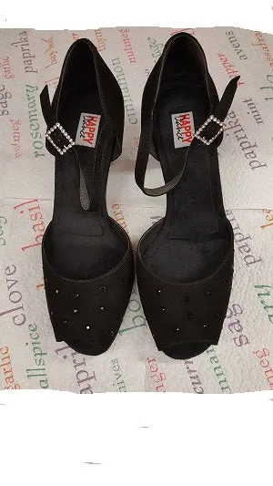 2.75" Gerri - Flare Heel Latin Sandal -- Black Suede Work Base Canvas