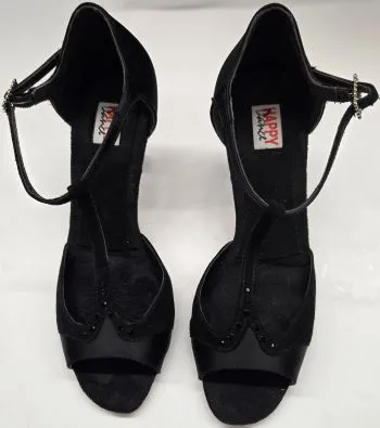 2.75" Porschia -- Tango Shoe -- Black Satin/Black Suede Moon Walk Star Shine