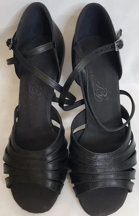 Winter Base 3.38" Julia -- Flare Heel Latin Sandal -- Black Satin