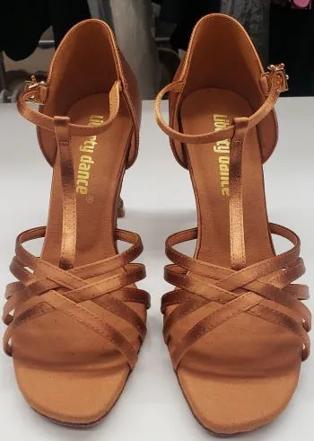 Action Fast 3" Ebba -- Women's Latin Sandal -- Dark Tan Satin