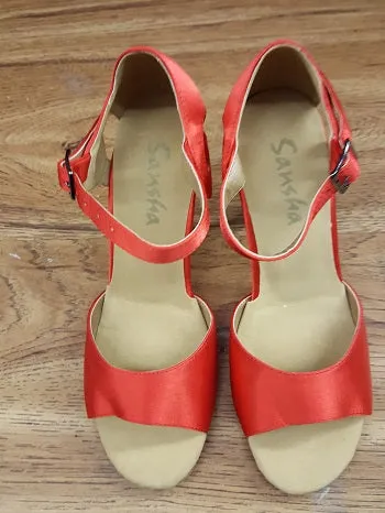 Style Goal Seamless Fit Gym Workout 3" Luciana -- Flare Heel Latin Sandal -- Red Satin