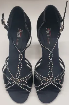 Wet Land Metal Edge 3" Rosaly -- Women's Latin Ballroom Sandal -- Black Satin