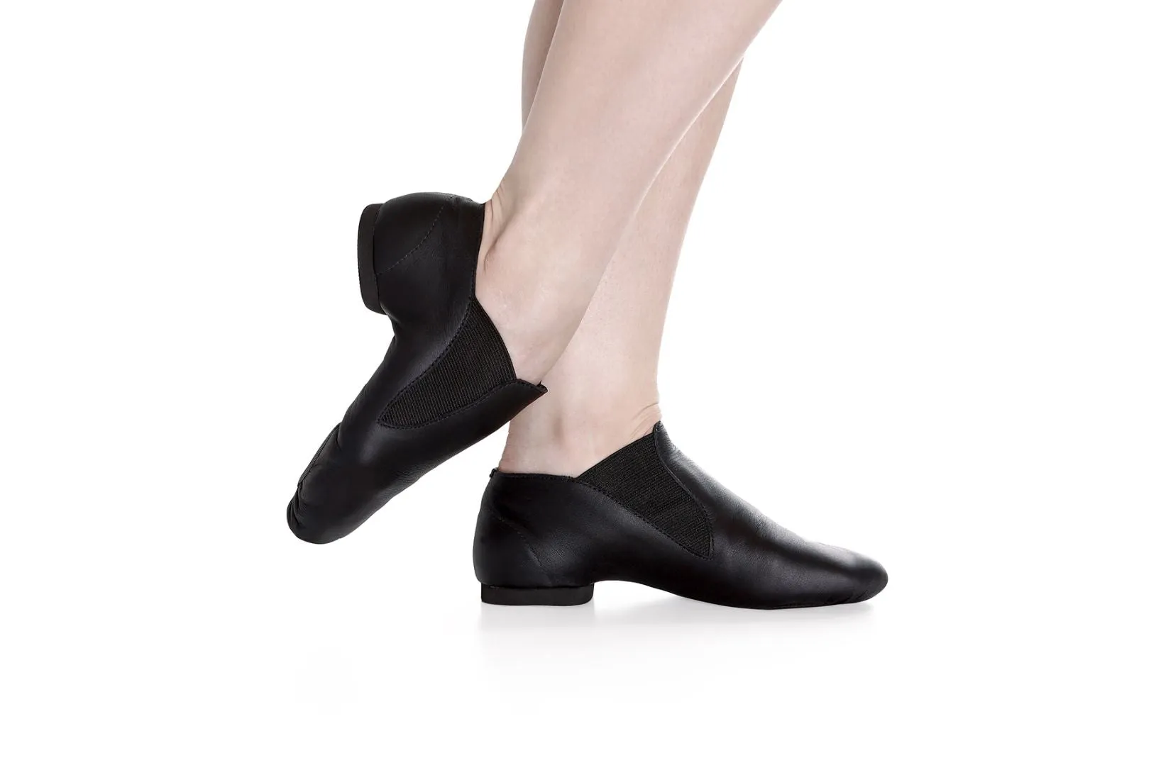 Flexible Sole Ventilated Design Achilles -- Leather Split Sole Jazz Shoe Slip-on -- Black
