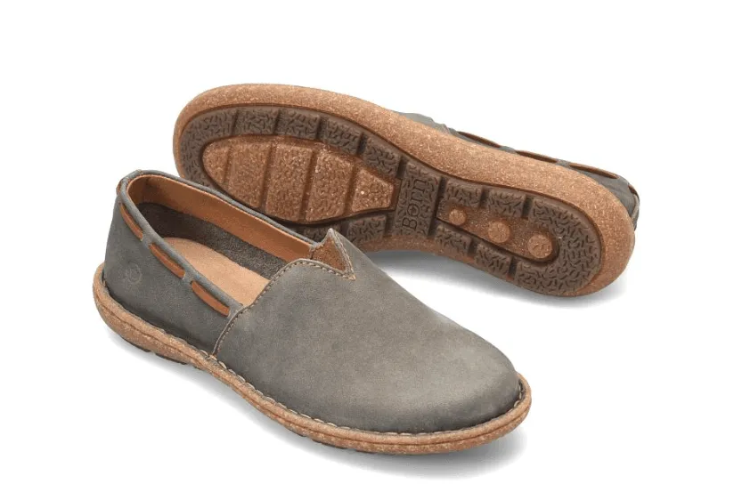 Removable insole Parkour Step Born Women's Naya Grey Soft Hand-Finished Nubuck Leather Slip On Shoe BR0027822