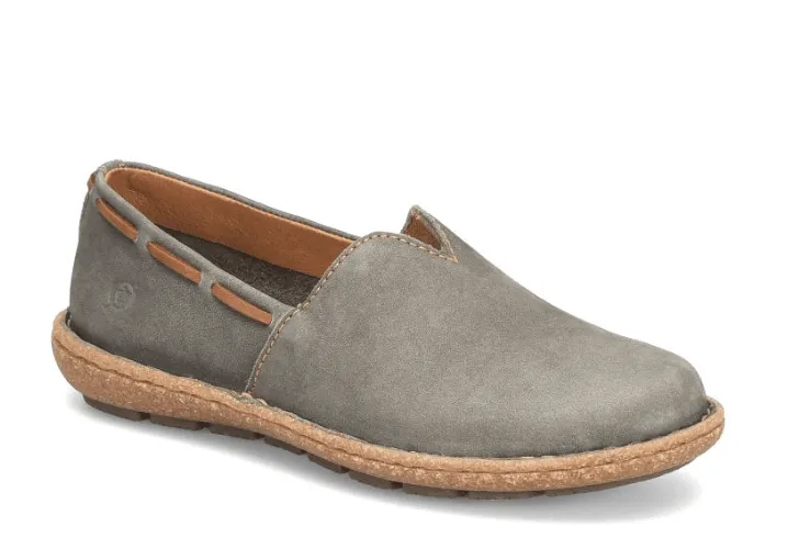 Flexible Born Women's Naya Grey Soft Hand-Finished Nubuck Leather Slip On Shoe BR0027822
