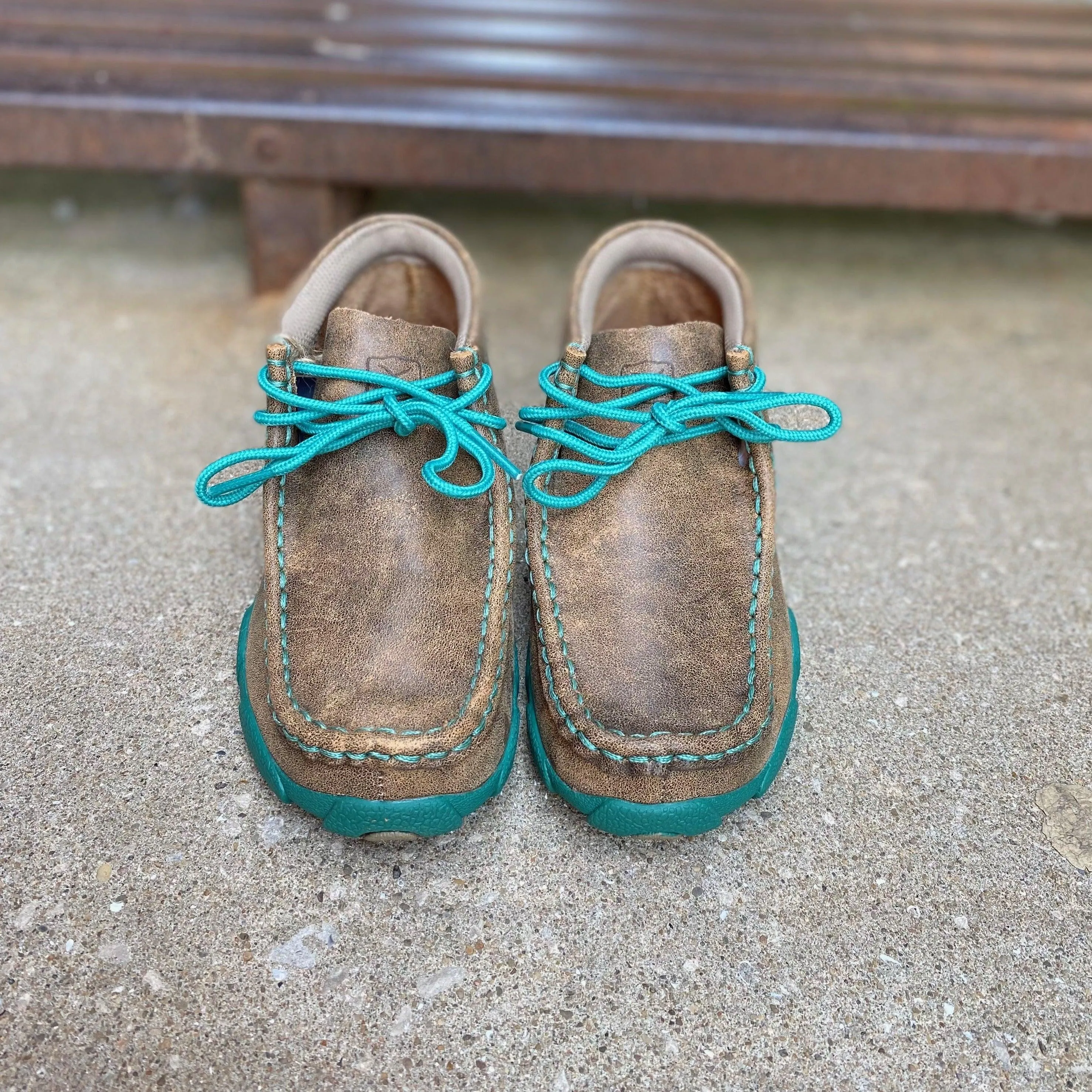 Twisted X Youth Bomber Leather & Teal Chukka Driving Mocs Shoe YDM0017 Comfortable Grip