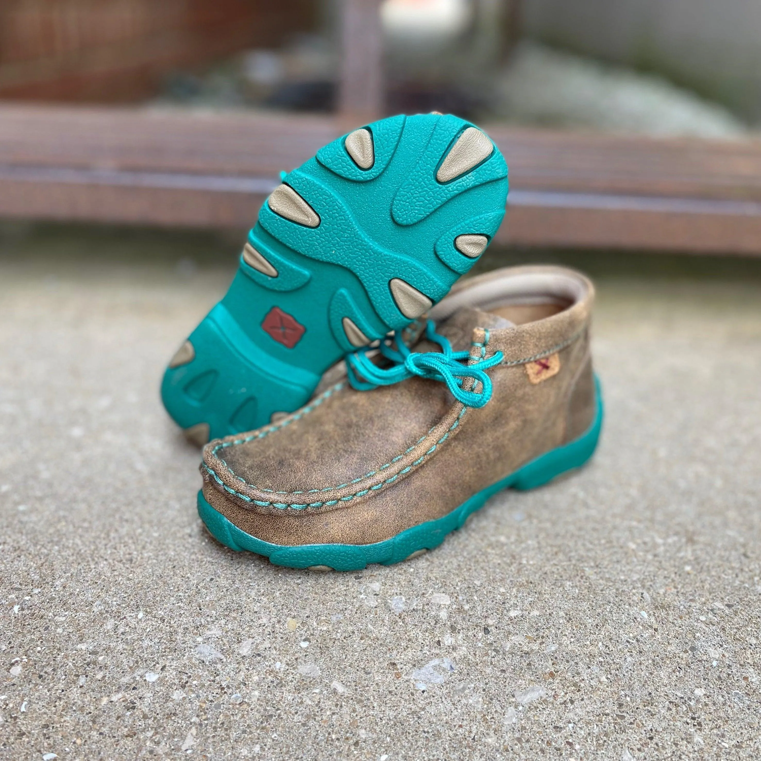 Twisted X Youth Bomber Leather & Teal Chukka Driving Mocs Shoe YDM0017 Minimalist Look