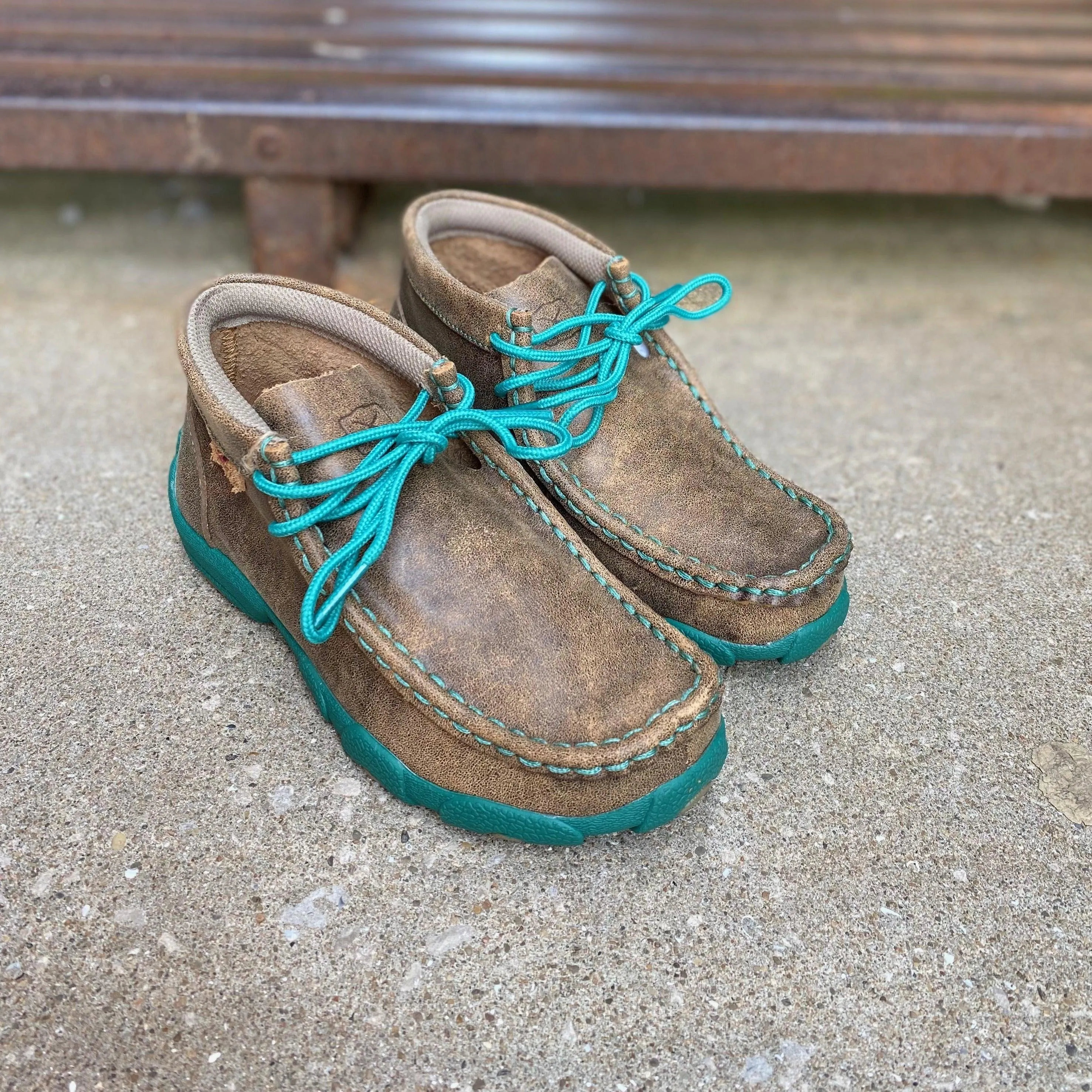 Twisted X Youth Bomber Leather & Teal Chukka Driving Mocs Shoe YDM0017 Daily Utility