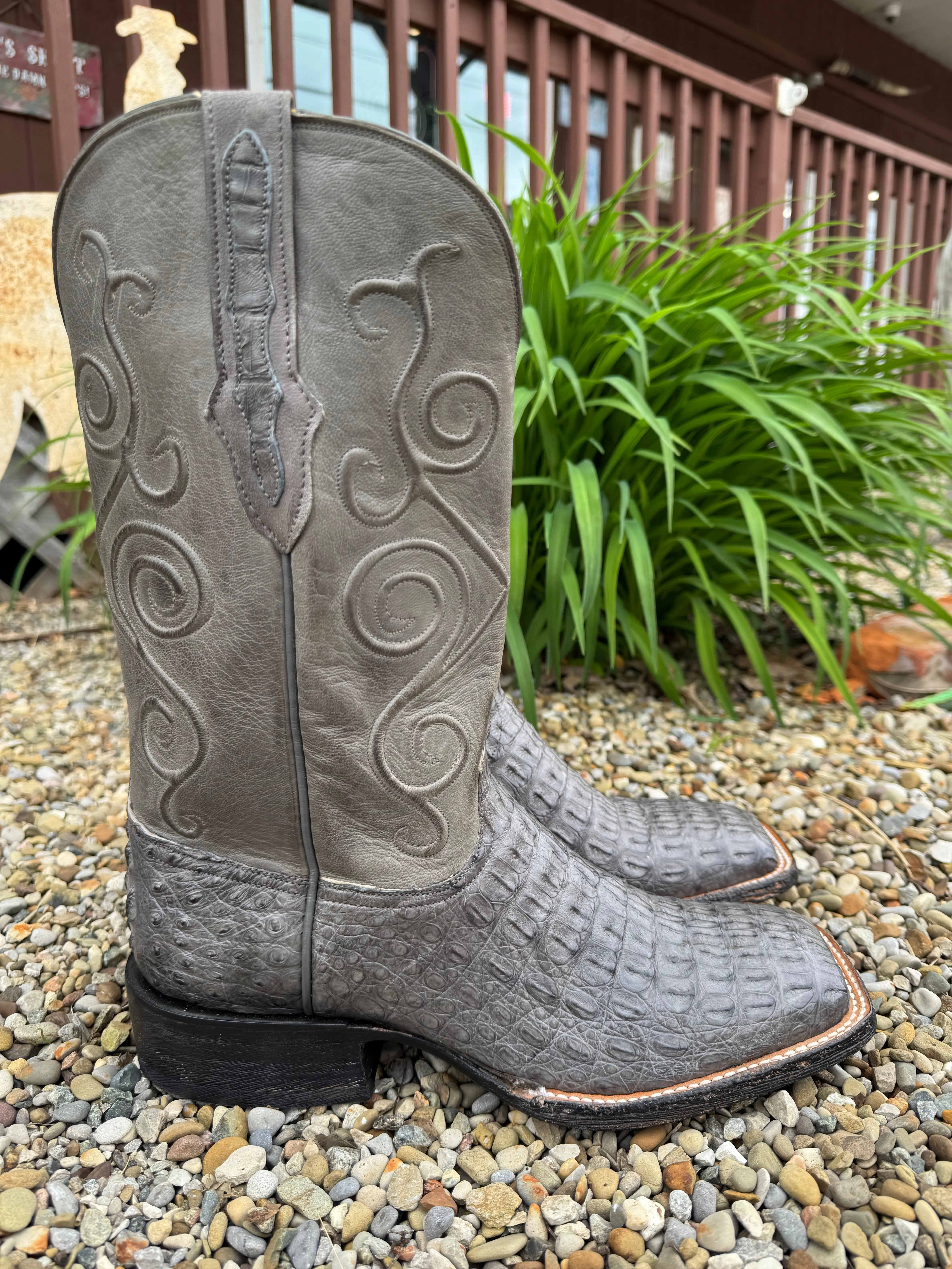 All Purpose city commute Black Jack Mens Dark Grey Caiman Hornback Square Toe Cowboy Boots DKG7722-96