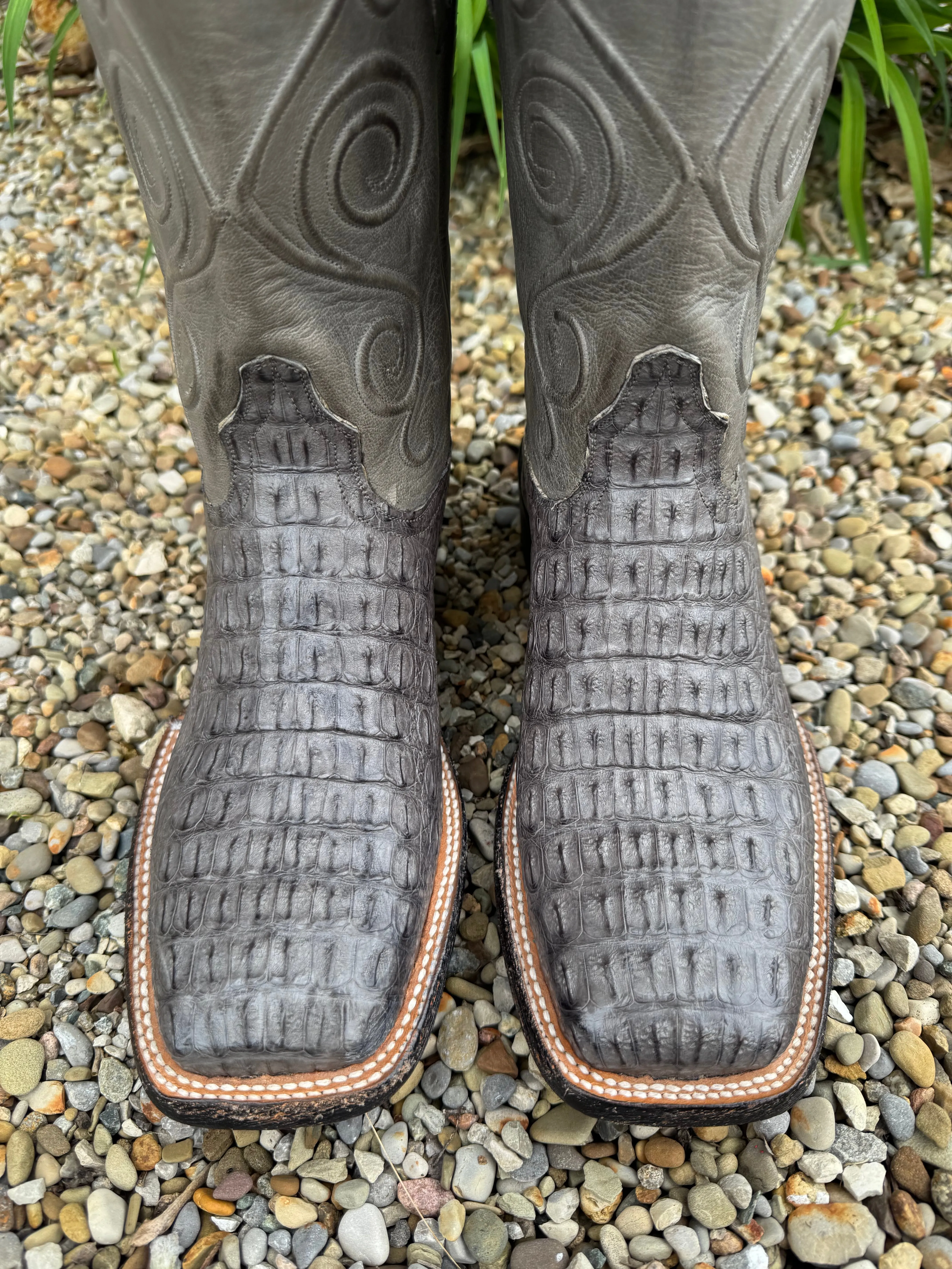 Black Jack Mens Dark Grey Caiman Hornback Square Toe Cowboy Boots DKG7722-96 Sport Inspired Construction Grade