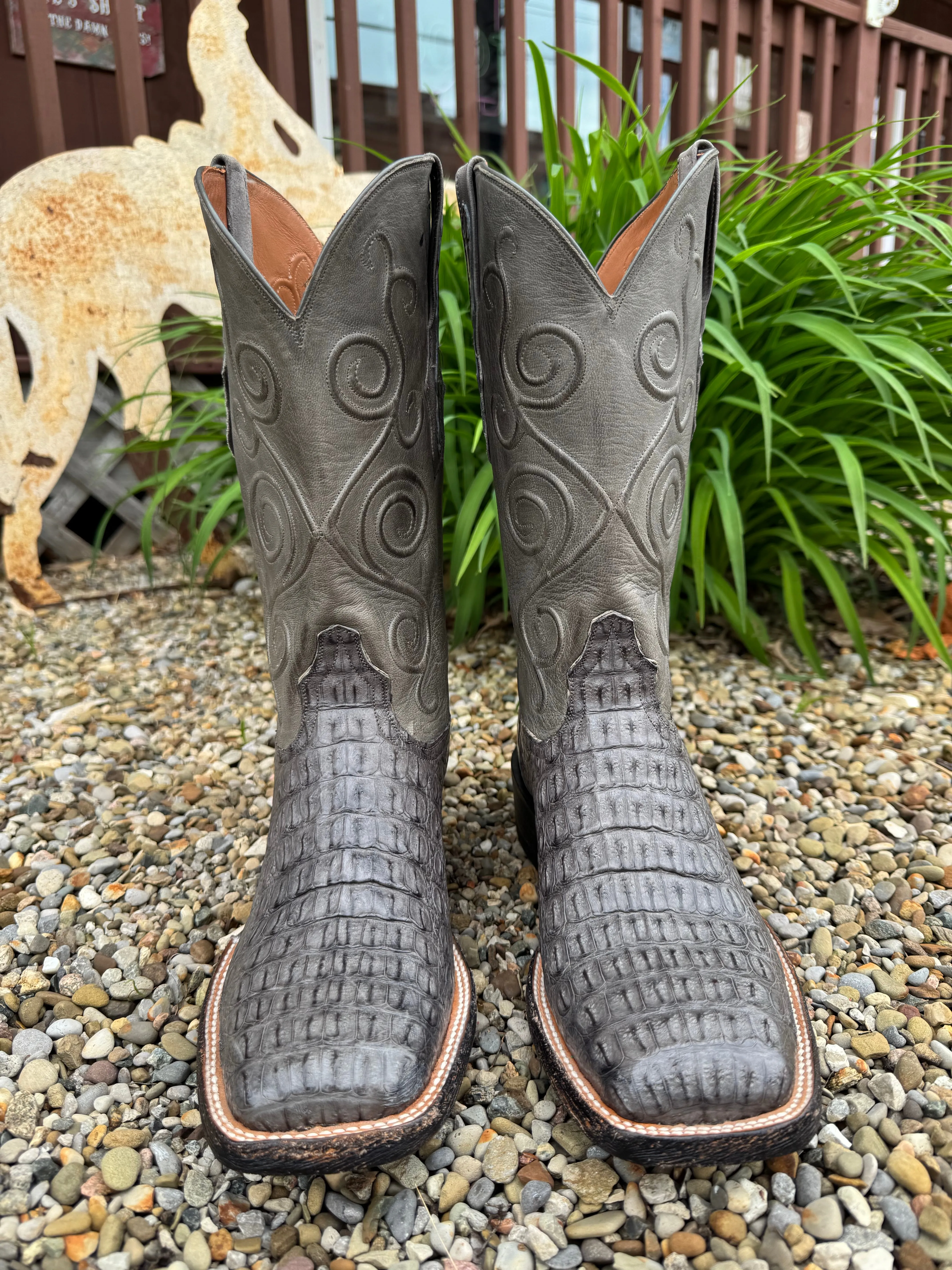 Bold Life Built Tough Black Jack Mens Dark Grey Caiman Hornback Square Toe Cowboy Boots DKG7722-96