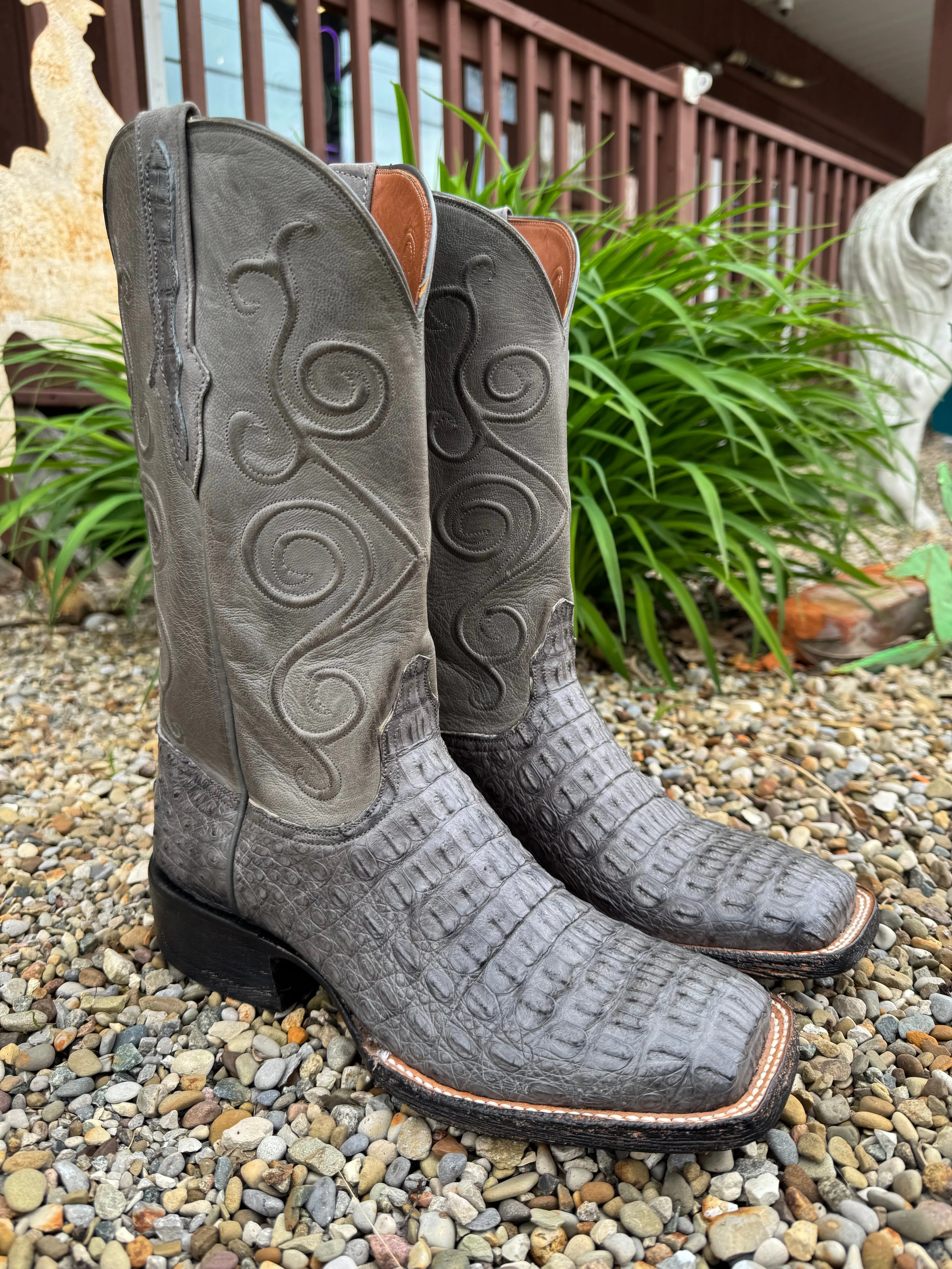 Hunter Daily Function Black Jack Mens Dark Grey Caiman Hornback Square Toe Cowboy Boots DKG7722-96