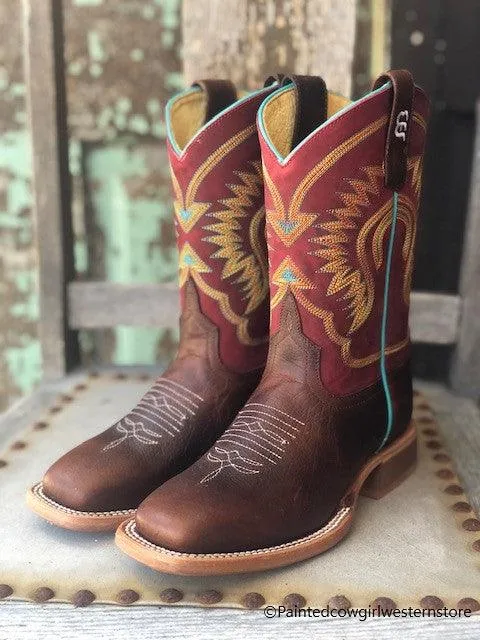 Anderson Bean Children's Pitbull Brown Leather & Burgundy Top Cowboy Boots ABK7062 Extreme Durability Thermal Lining