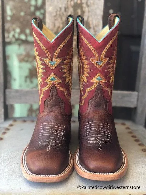 Fashion Fit Cozy And Warm Anderson Bean Children's Pitbull Brown Leather & Burgundy Top Cowboy Boots ABK7062