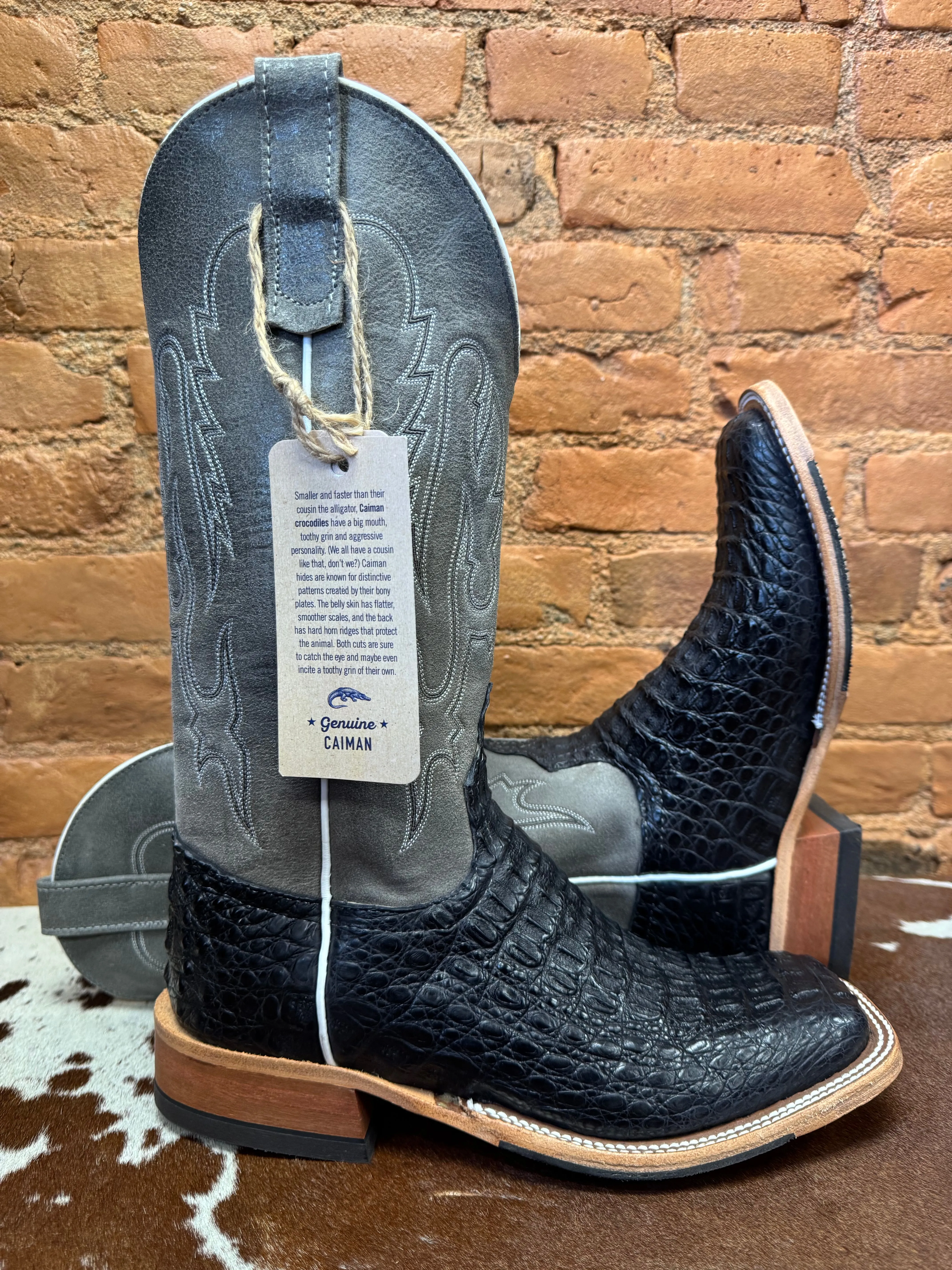 Anderson Bean Men's Black Lux Caiman & Ocean Wipeout 13 Top Square Toe Cowboy Boots 332204 321801 Cushioned Support