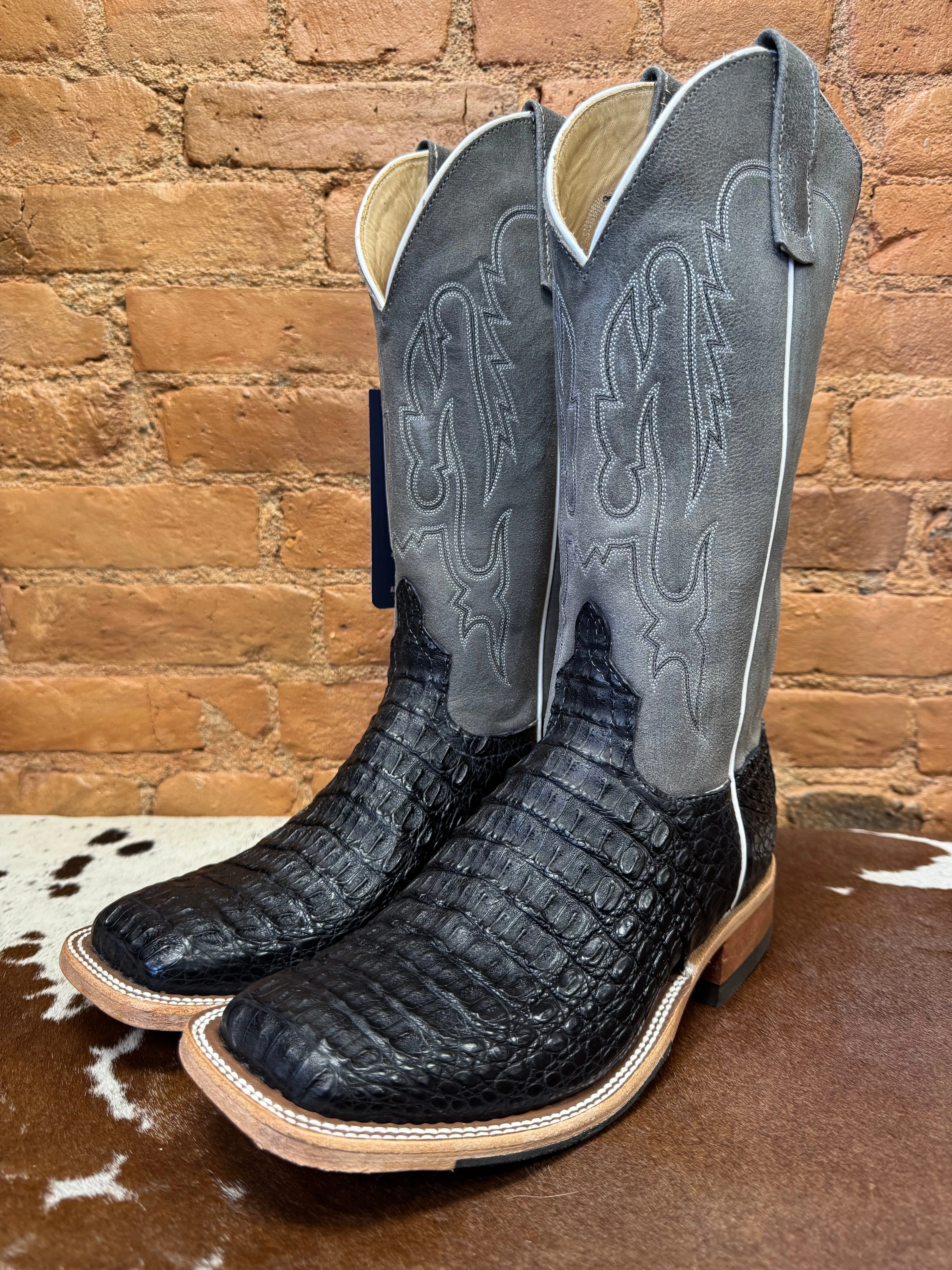 Anderson Bean Men's Black Lux Caiman & Ocean Wipeout 13 Top Square Toe Cowboy Boots 332204 321801 High-Quality Footwear