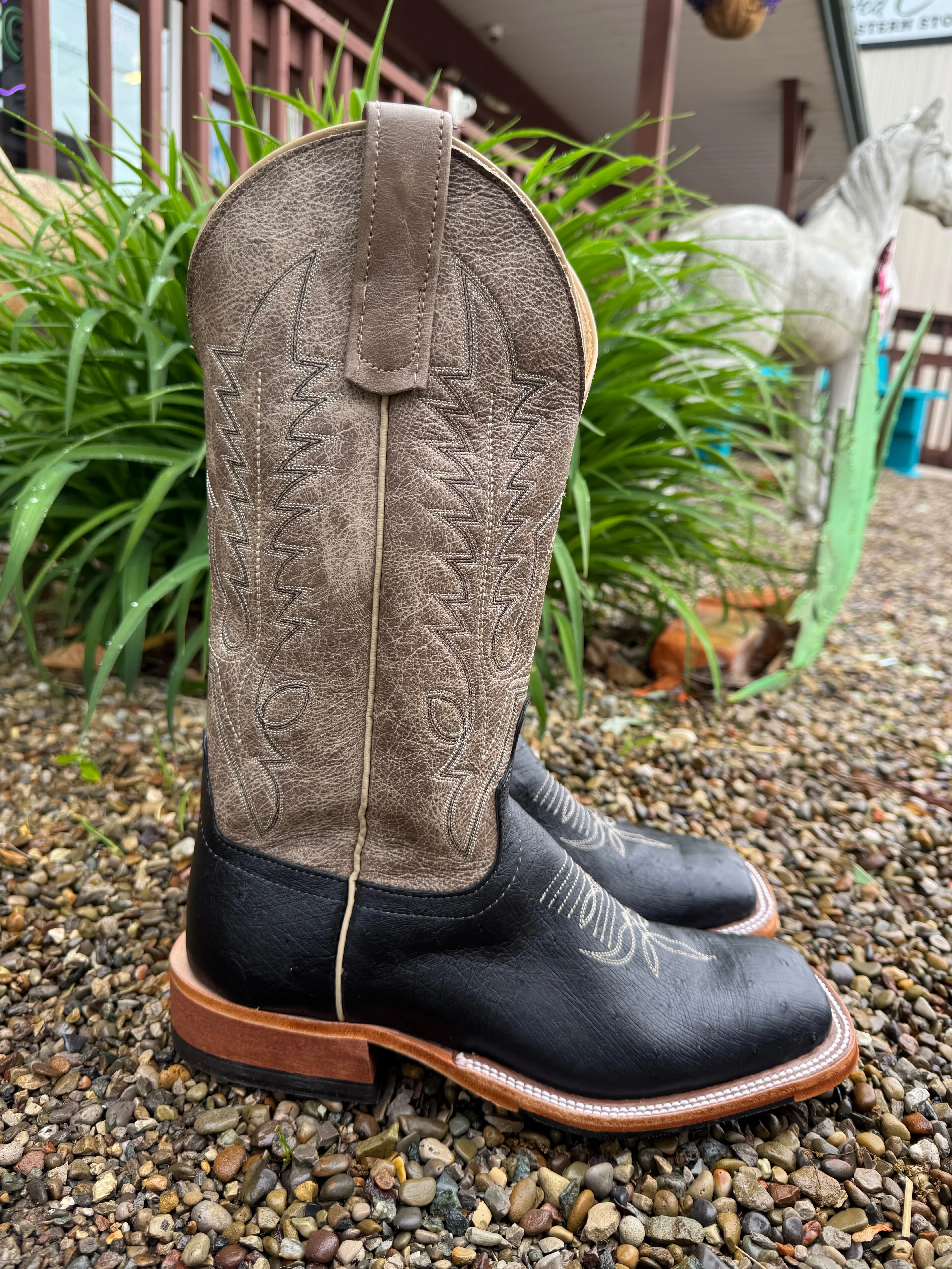 Snow Grip Anderson Bean Men's Black Smooth Ostrich & 13 Outlaw Mushroom Top Square Toe Cowboy Boots 333571
