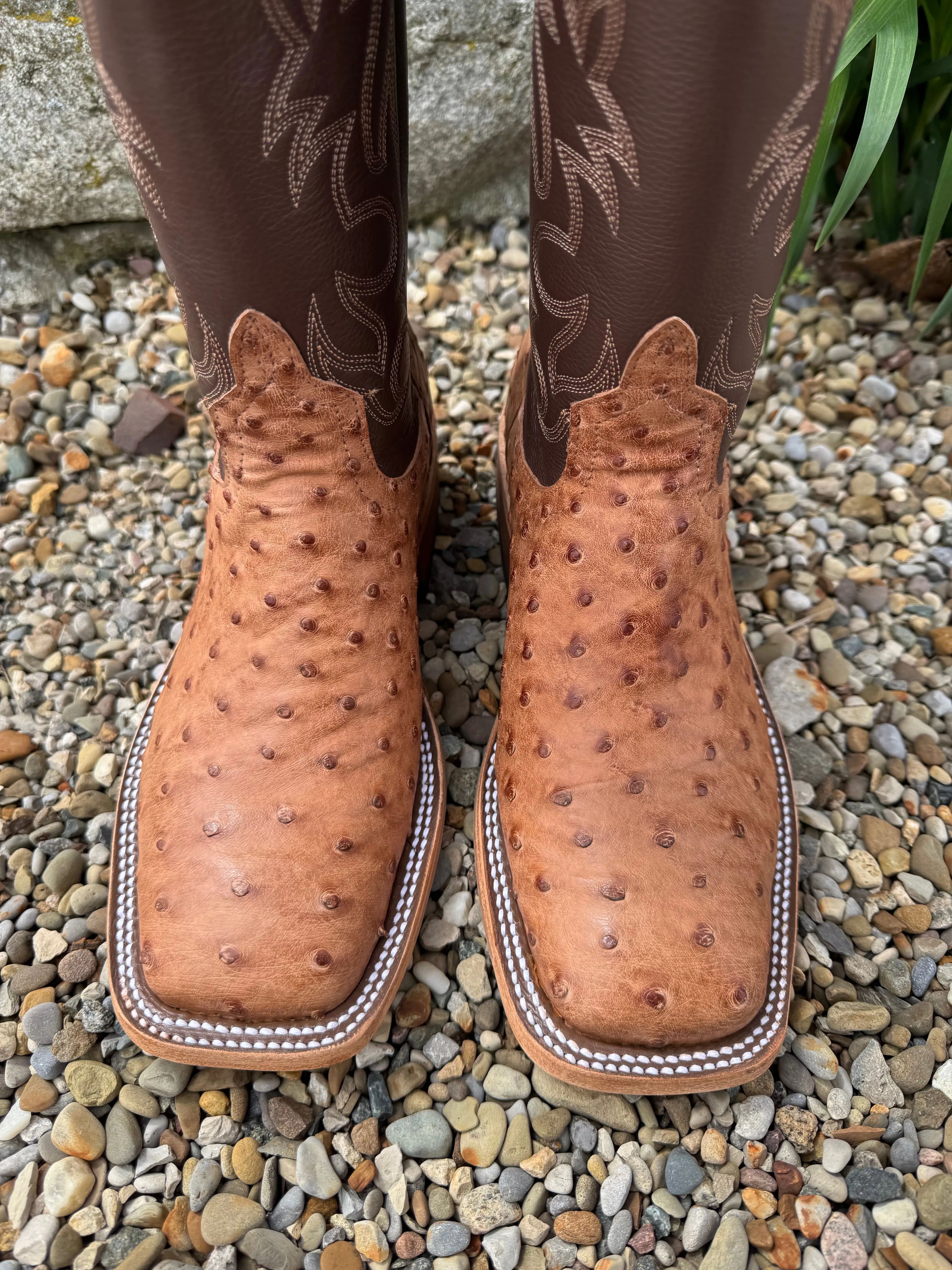 Anderson Bean Men's Brandy Bruciato Full Quill Ostrich & 13" Brandy Top Square Toe Cowboy Boots 333569 EverydayUse Smart Style