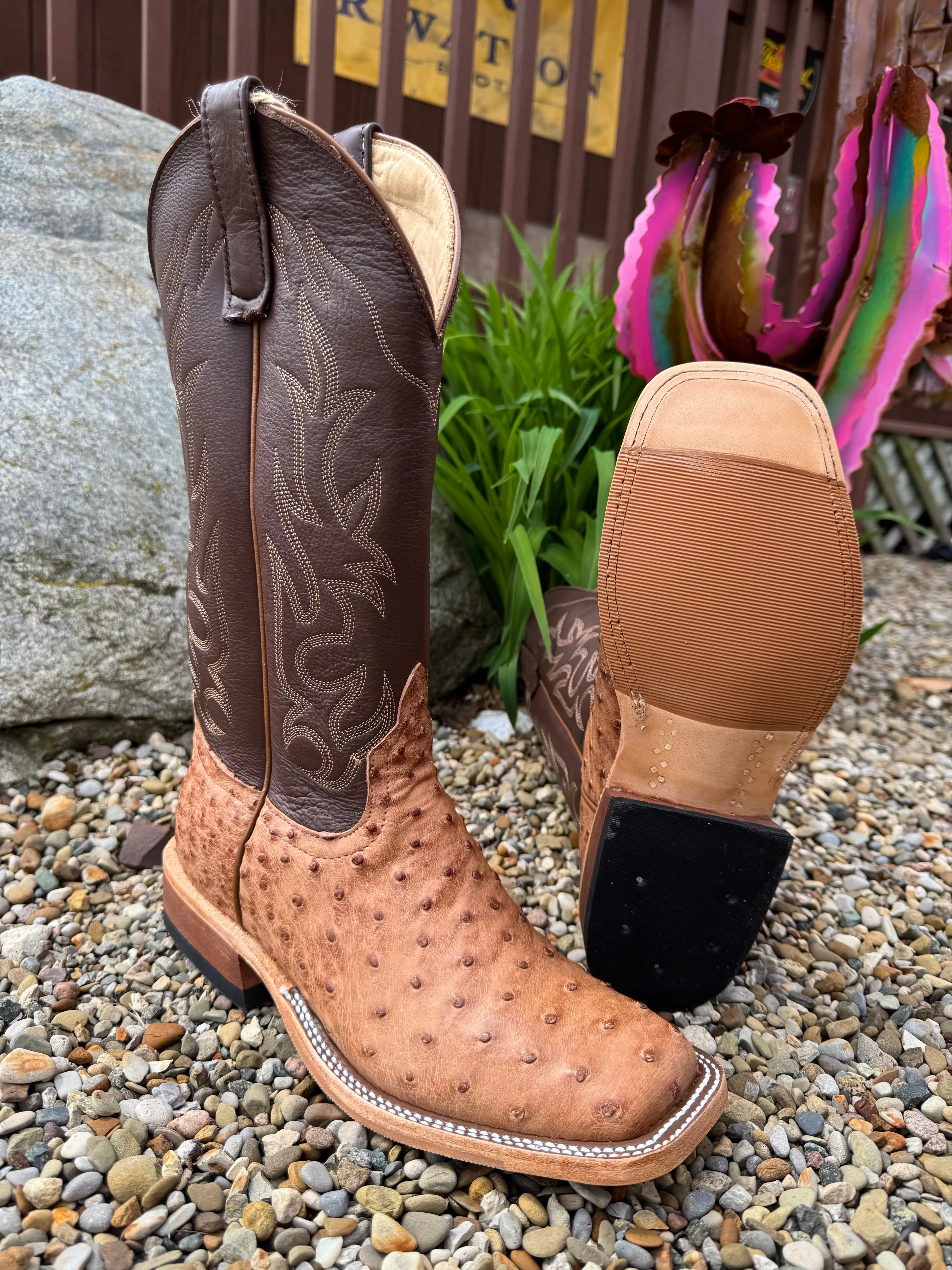 Anderson Bean Men's Brandy Bruciato Full Quill Ostrich & 13" Brandy Top Square Toe Cowboy Boots 333569 Durable Construction Smart Style