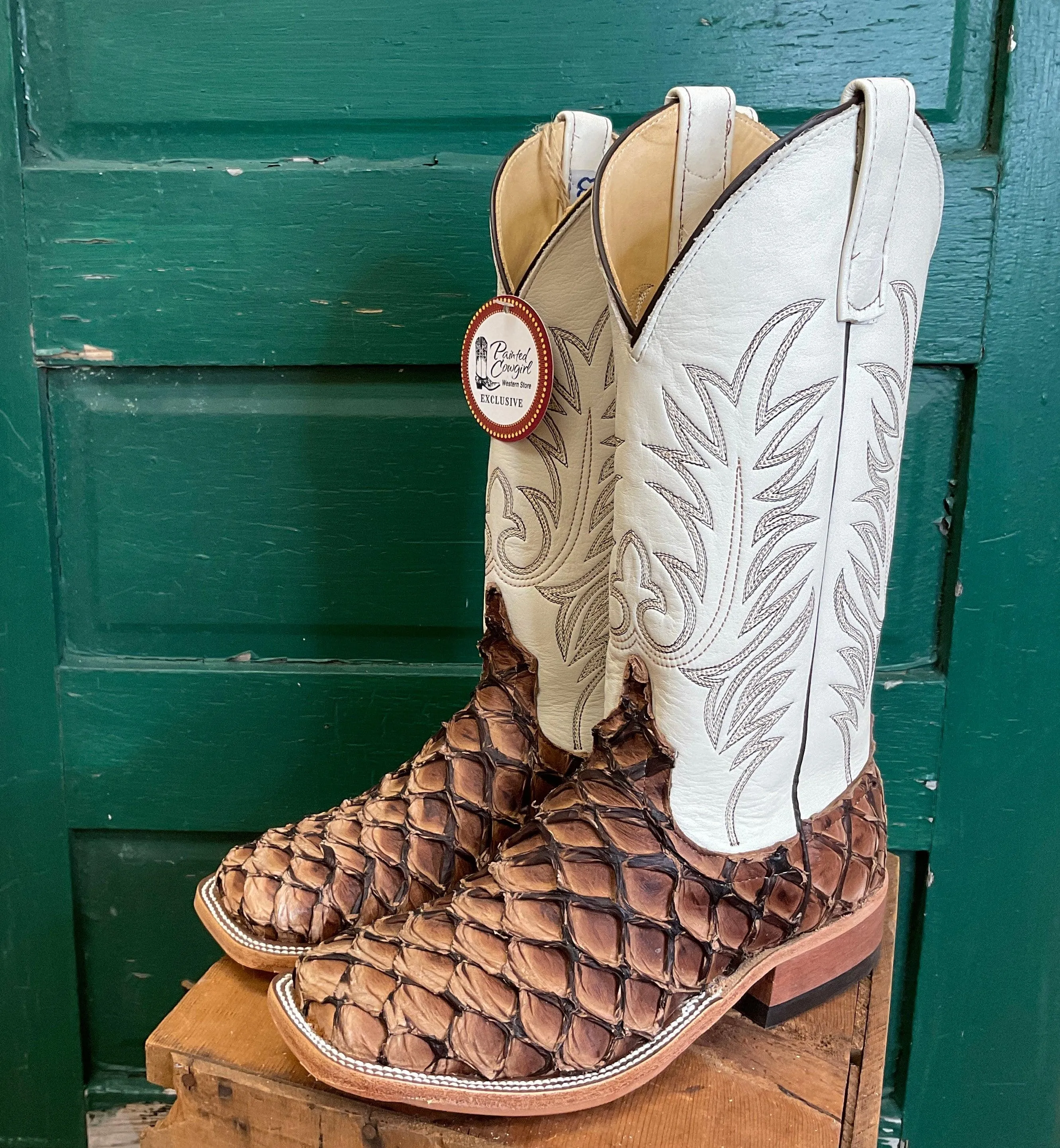 Anderson Bean Men's Brown Big Bass Arapaima & 13 Bone Deerskin Top Cowboy Boots 333577 Urban Hiker