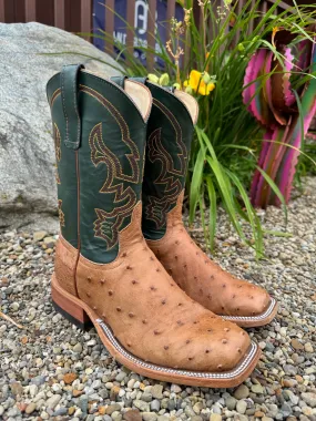 Nude Soft Active Lifestyle Anderson Bean Men's Cognac Full Quill Ostrich & Green Glove Square Toe Cowboy Boots 324770
