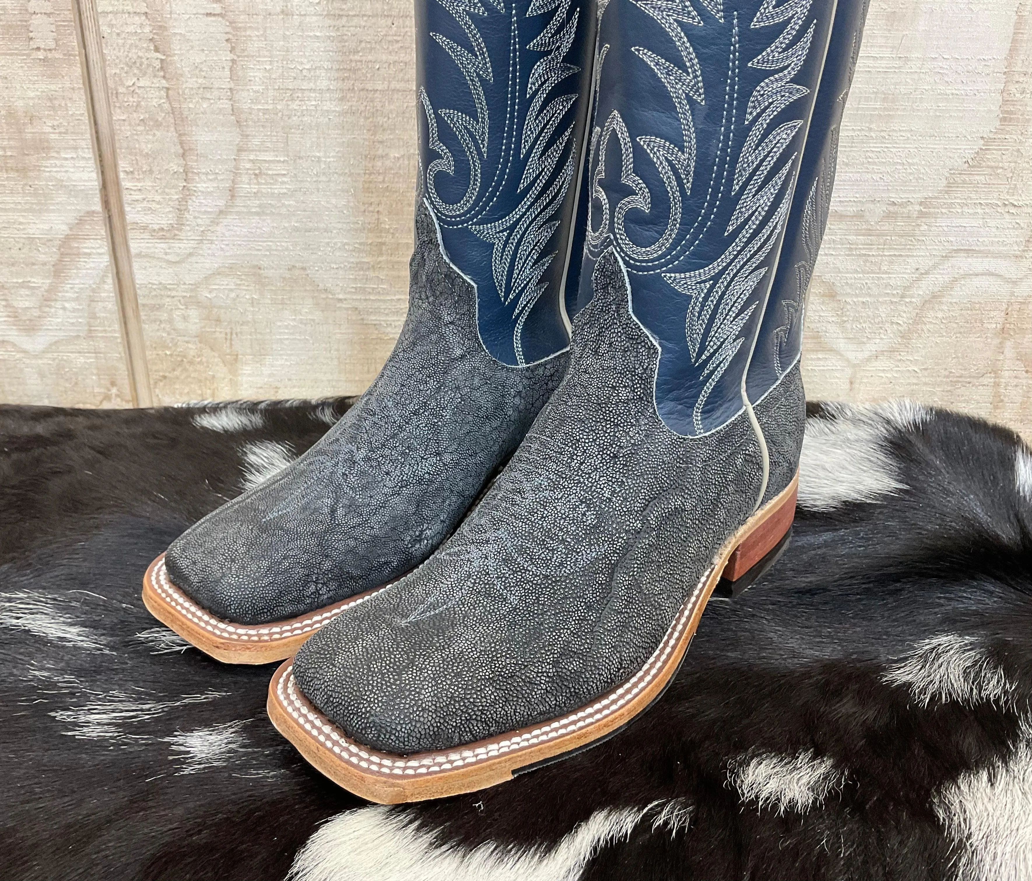 Anderson Bean Men's Granite Safari Elephant & 13 Navy Deerskin Top Square Toe Cowboy Boots 332202 Comfortable Design Mountain Proof