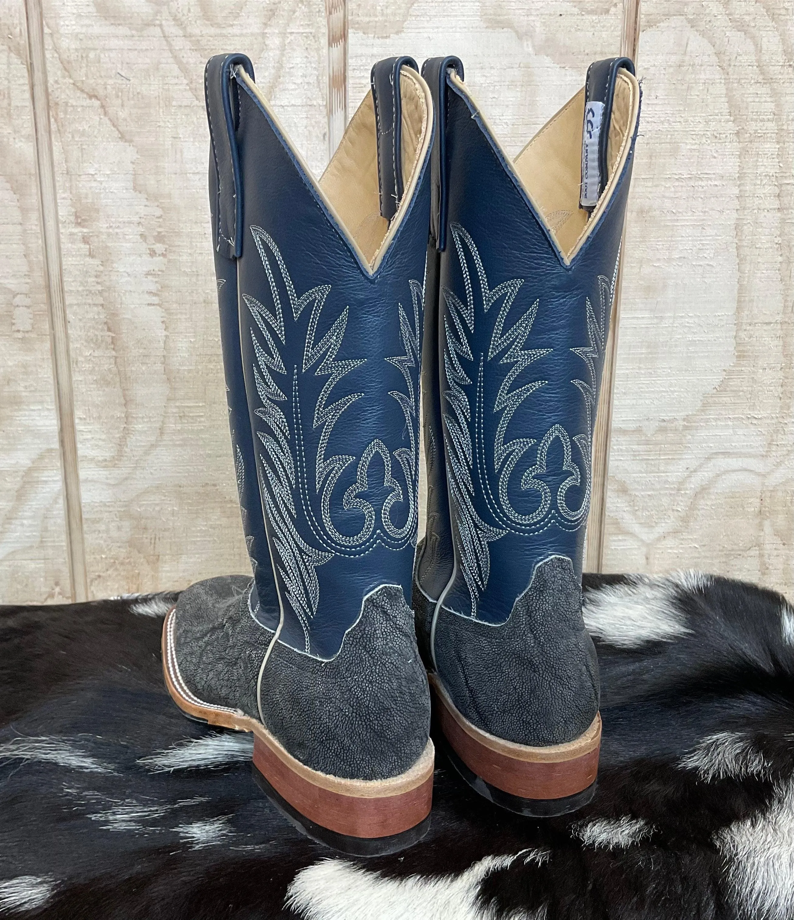 Rough Walk Anderson Bean Men's Granite Safari Elephant & 13 Navy Deerskin Top Square Toe Cowboy Boots 332202