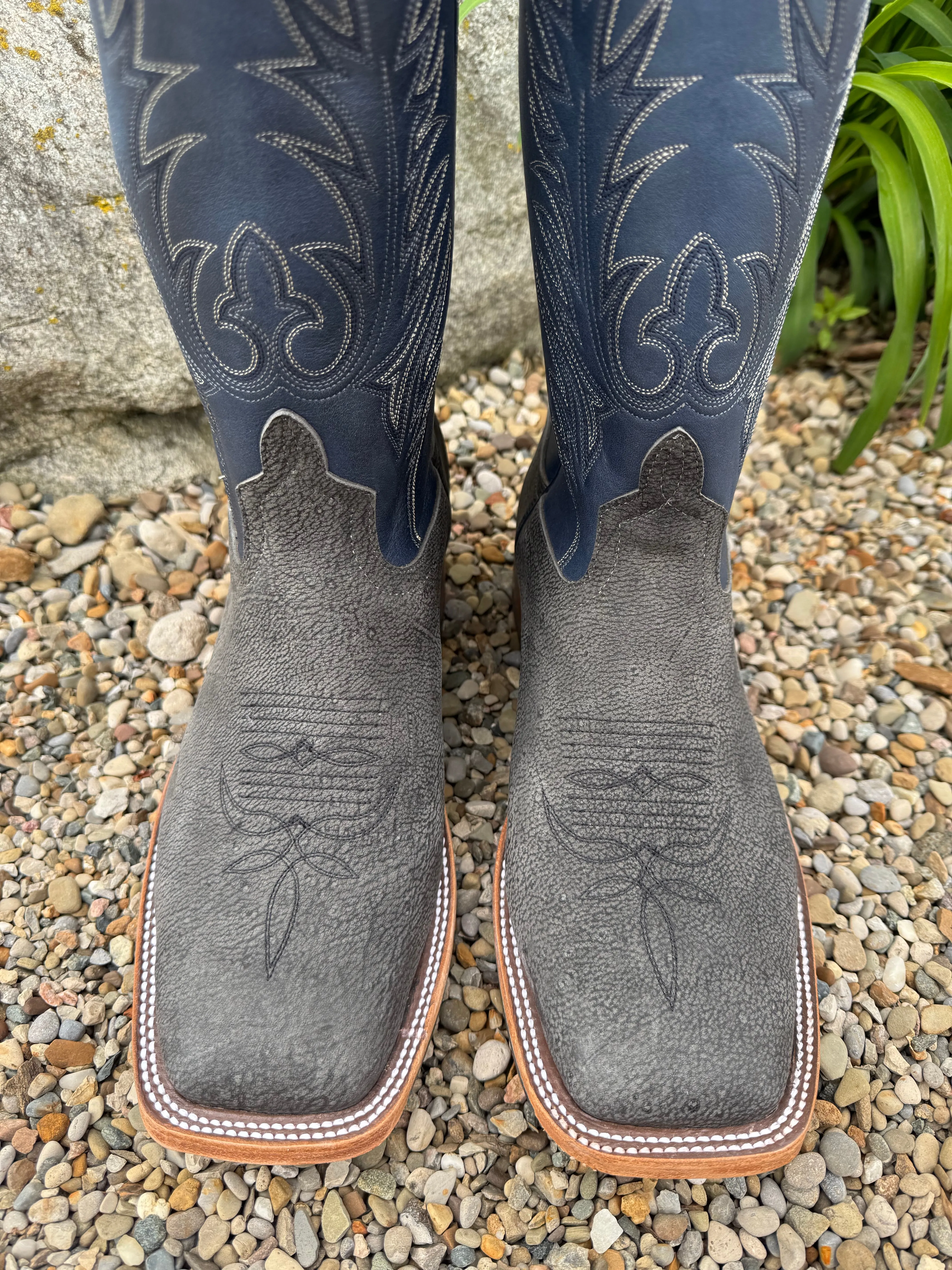 Combat Look Perfect Fit Anderson Bean Men's Grey Safari Giraffe & Midnight Blue Dozer 13 Top Square Toe Cowboy Boots 340713