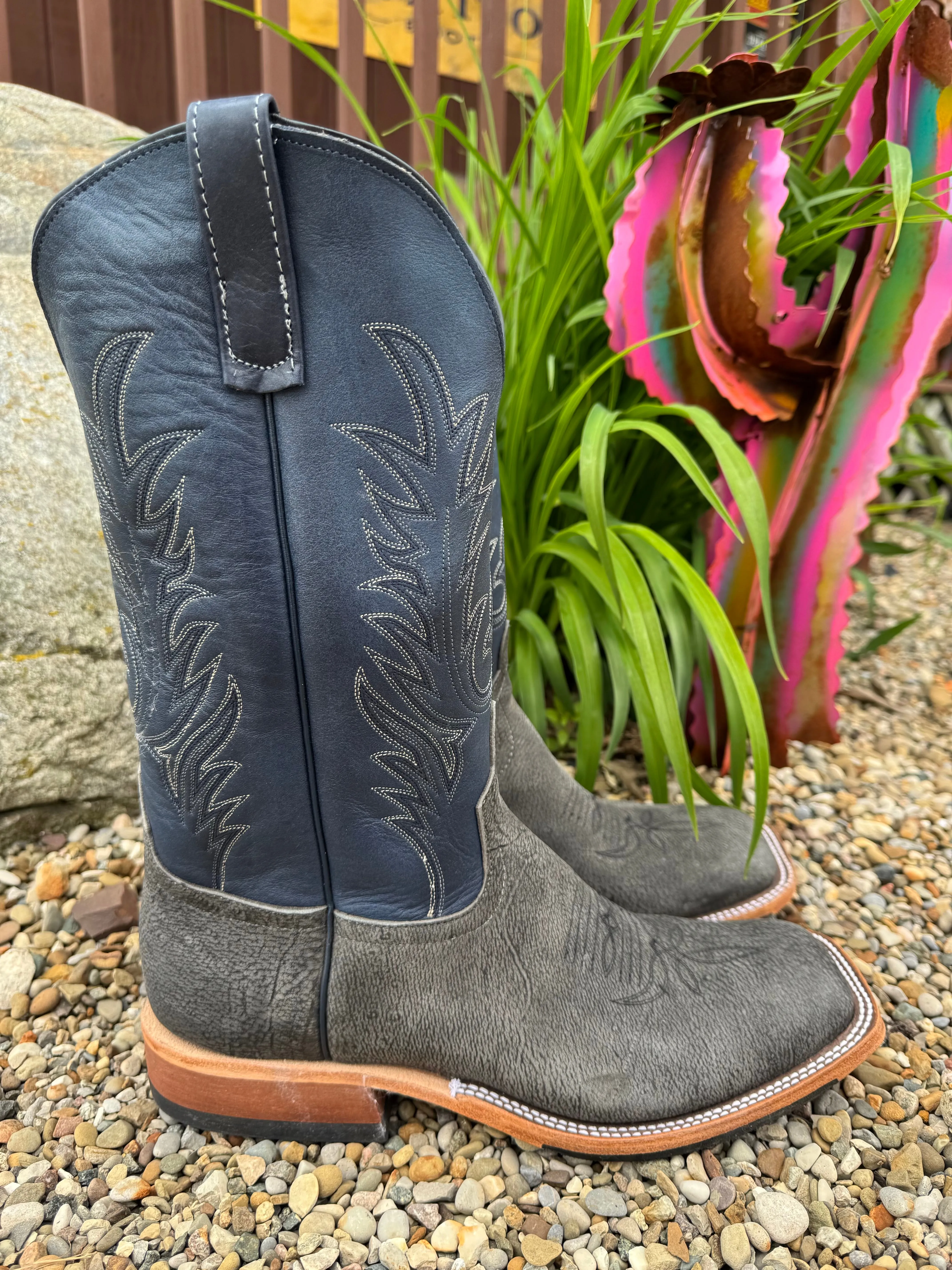 Low Rise Anderson Bean Men's Grey Safari Giraffe & Midnight Blue Dozer 13 Top Square Toe Cowboy Boots 340713