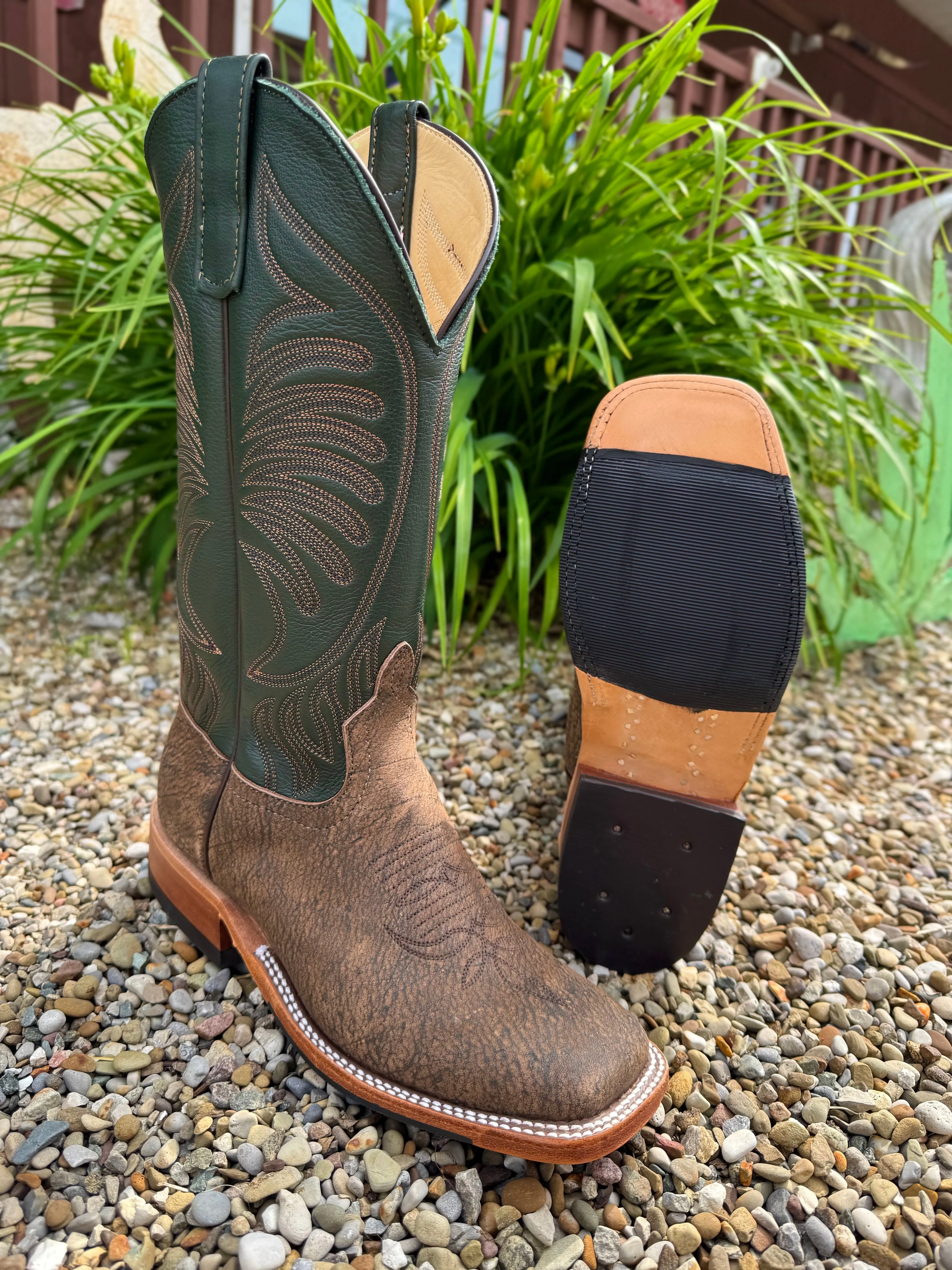 Casual Look Anderson Bean Men's Rust Safari Giraffe & 13 Green Ivies Top Square Toe Cowboy Boots 340712
