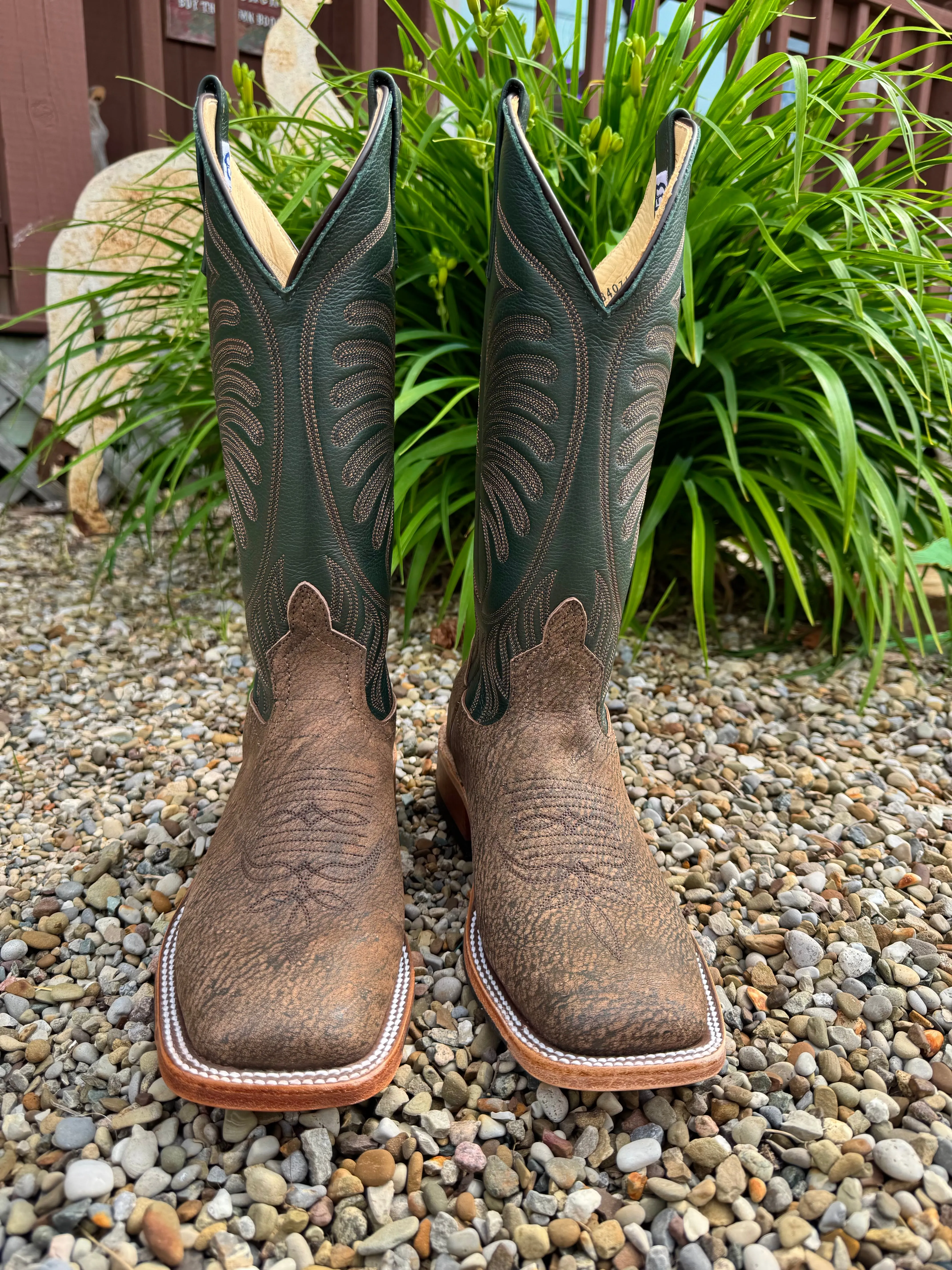 Combat Look Anderson Bean Men's Rust Safari Giraffe & 13 Green Ivies Top Square Toe Cowboy Boots 340712