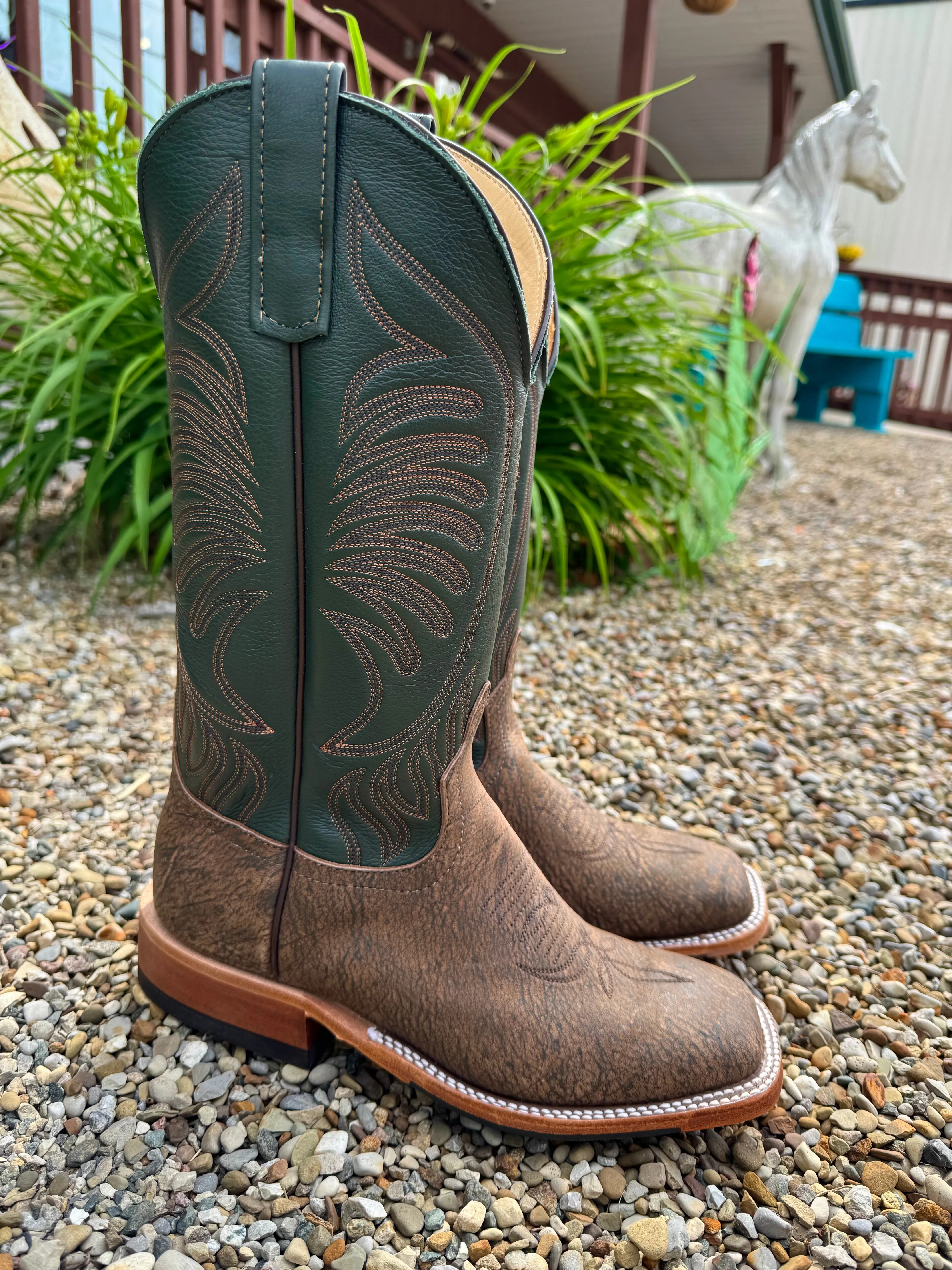 Water Line Comfortable Wear Anderson Bean Men's Rust Safari Giraffe & 13 Green Ivies Top Square Toe Cowboy Boots 340712