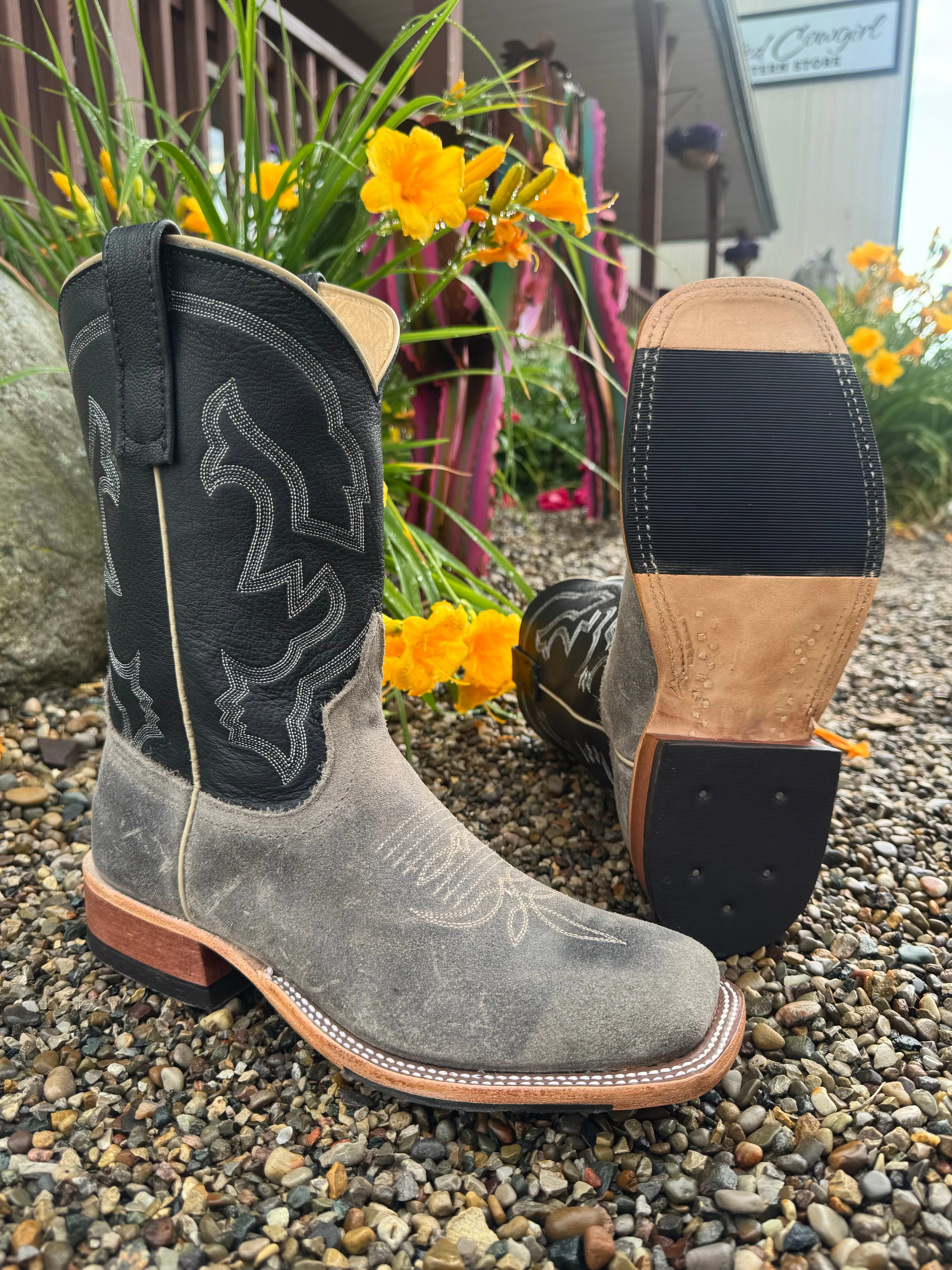 Comfortable Feeling Stylish Option Anderson Bean Men's Stone Waxy Grey Kudu & Black Suave Top Square Toe Cowboy Boots 333580