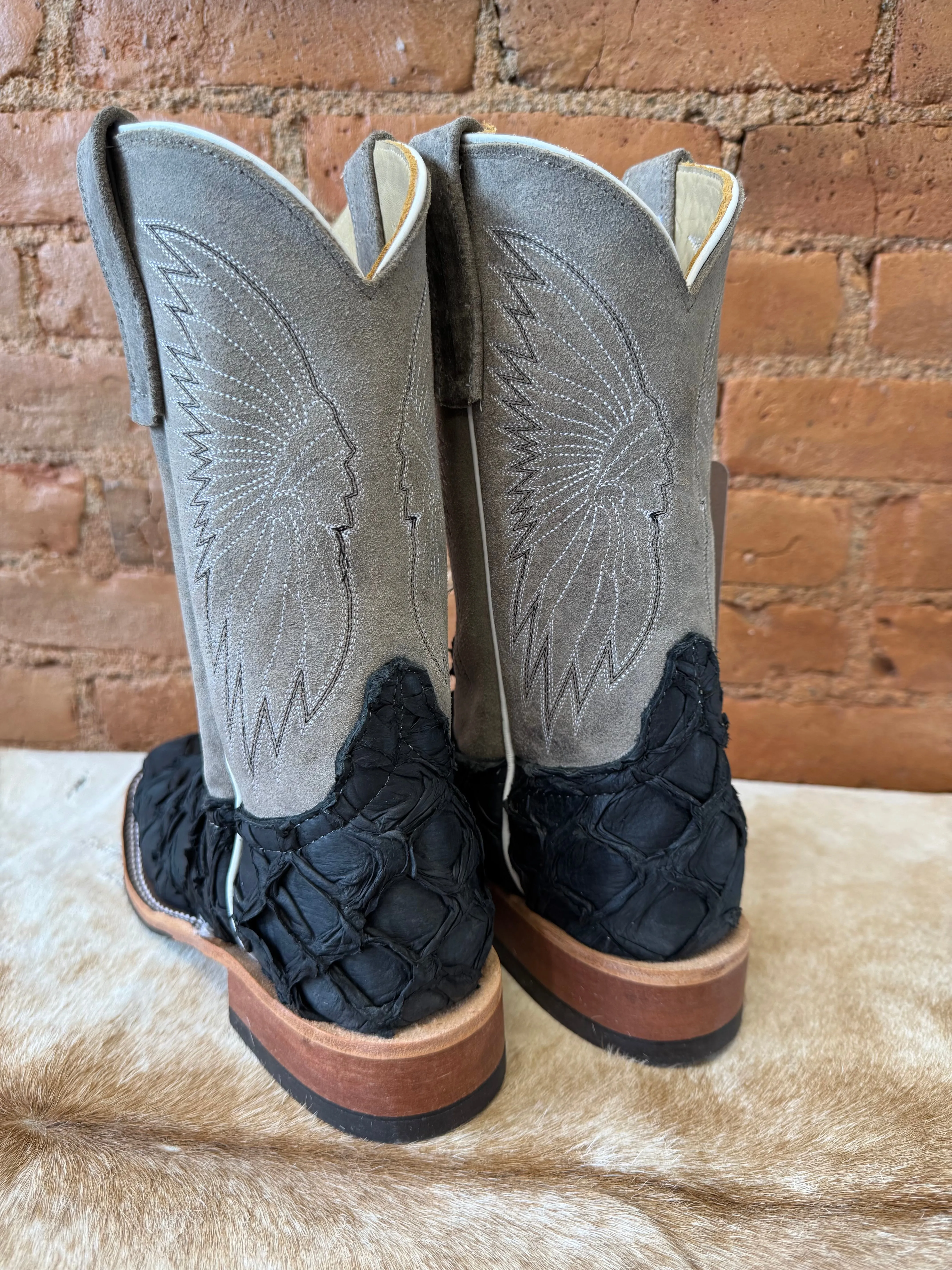 Anderson Bean Women's Black Matte Big Bass Arapaima & Stone Waxy Kudu 10 Square Toe Cowgirl Boots 333579 Shopping Lover