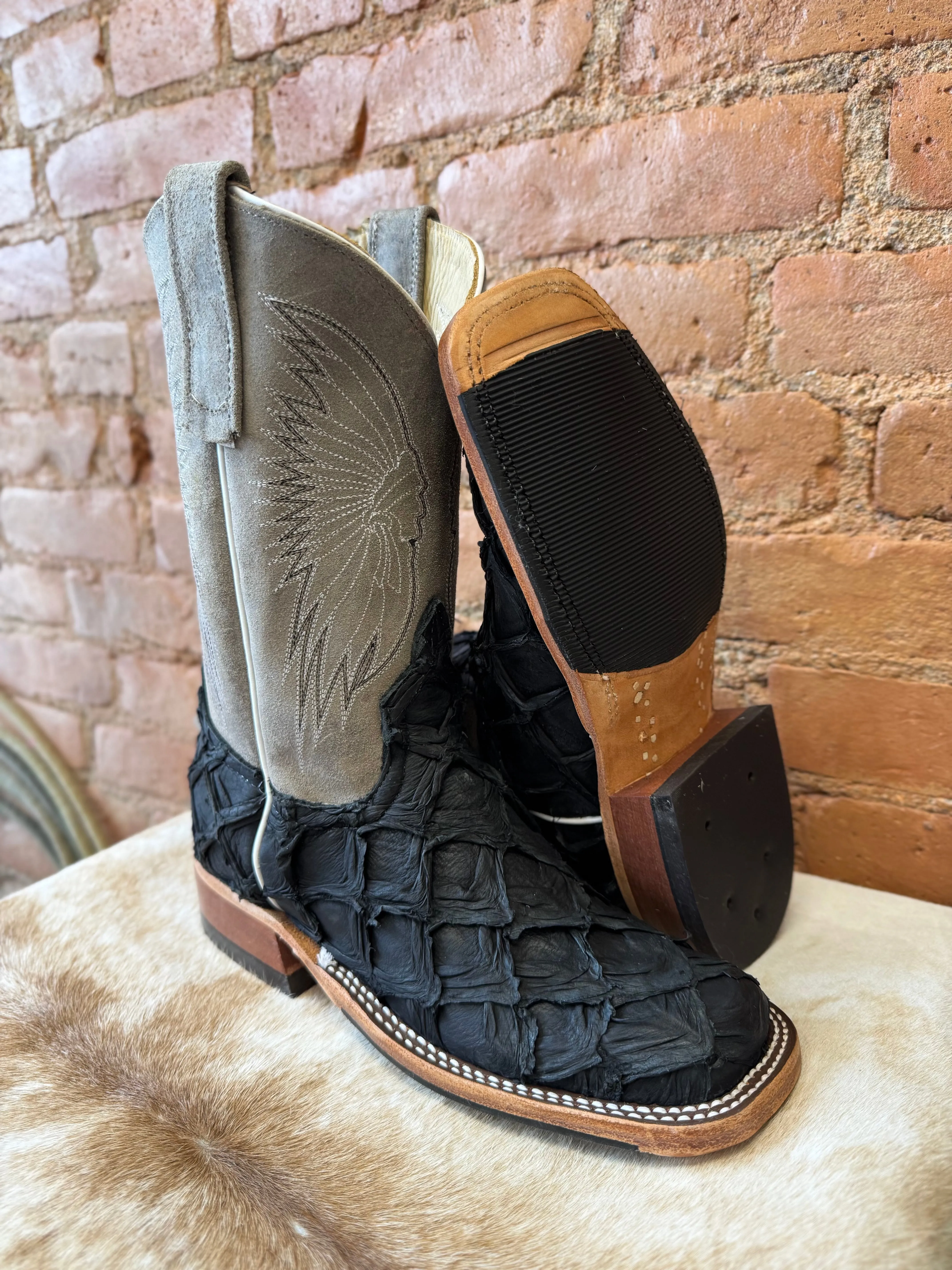 Anderson Bean Women's Black Matte Big Bass Arapaima & Stone Waxy Kudu 10 Square Toe Cowgirl Boots 333579 Hiking Fit