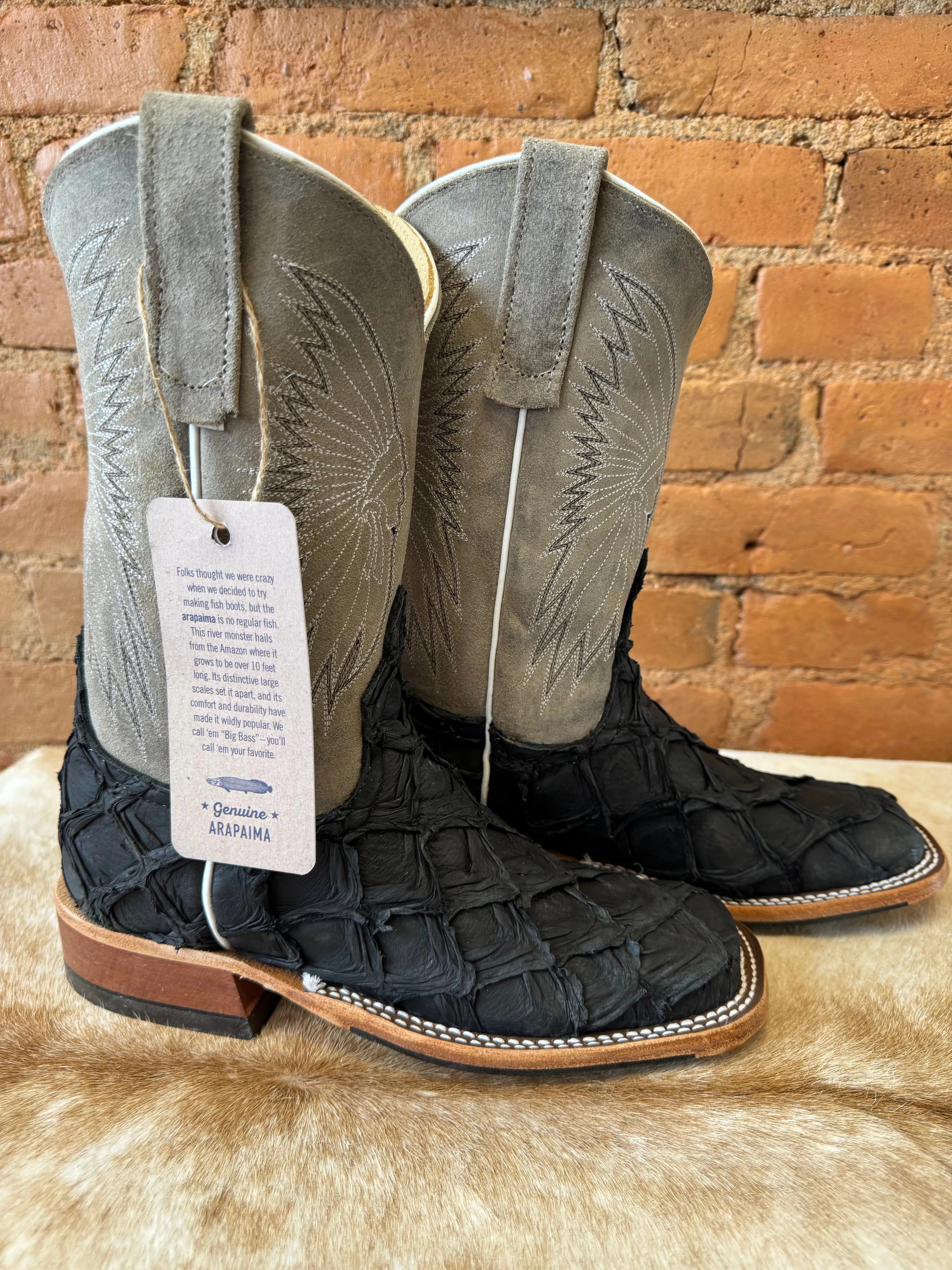 Anderson Bean Women's Black Matte Big Bass Arapaima & Stone Waxy Kudu 10 Square Toe Cowgirl Boots 333579 Transitional Look puncture resistant