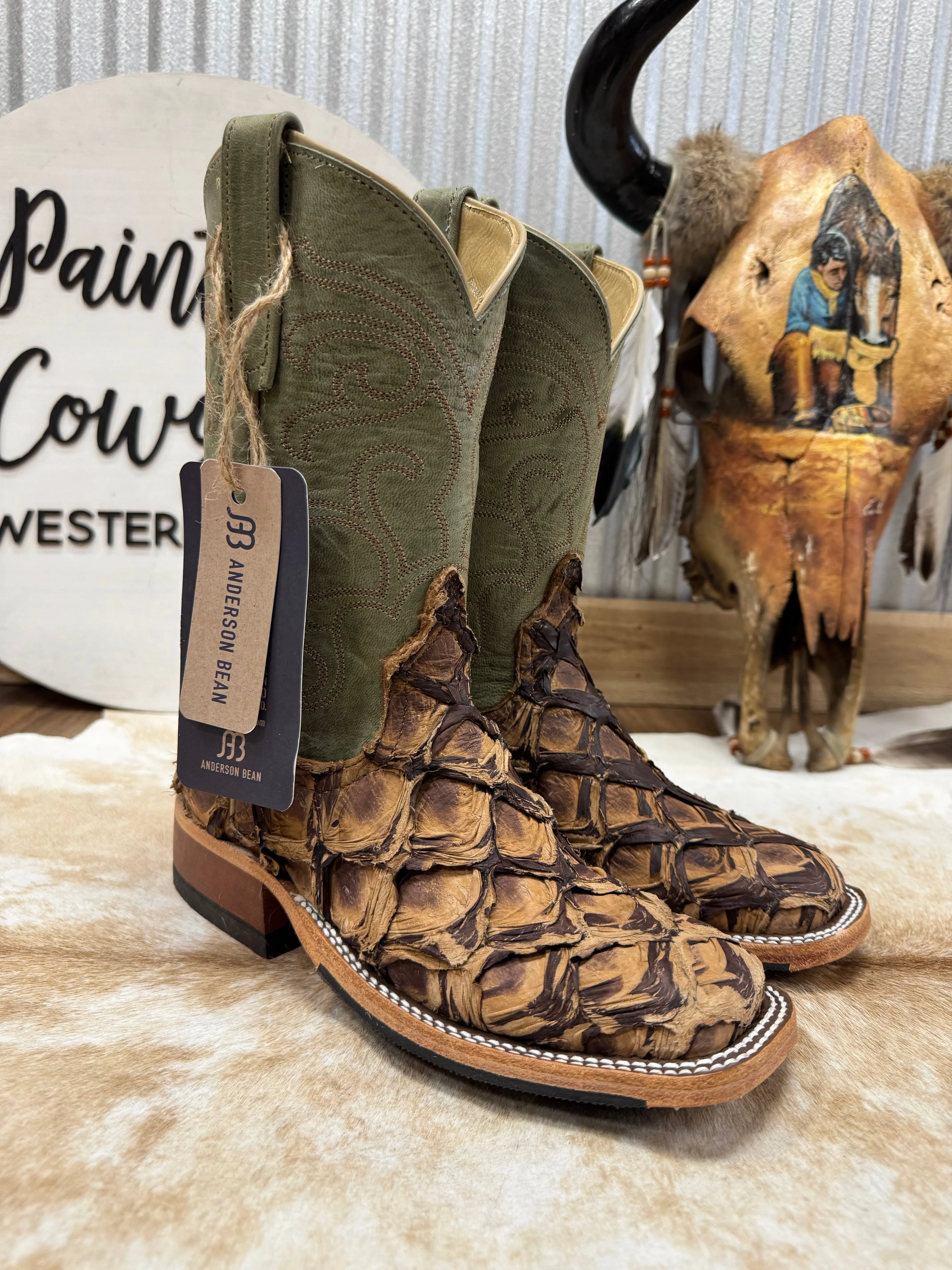 Anderson Bean Women's Cigar Matte Big Bass & Mallard Mad Dog Square Toe Western Cowgirl Boots 332207 Functional Adjustable Strap