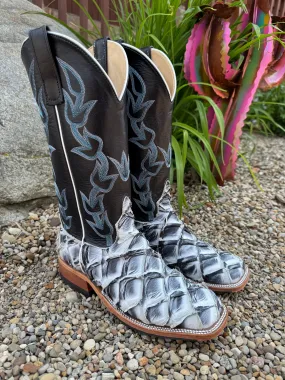 Anderson Bean Women's Ivory Eclipse Big Bass Pirarucu & Carbon Blue Milan Top Cowgirl Boots 336977 Anti   Fatigue Urban Explorer