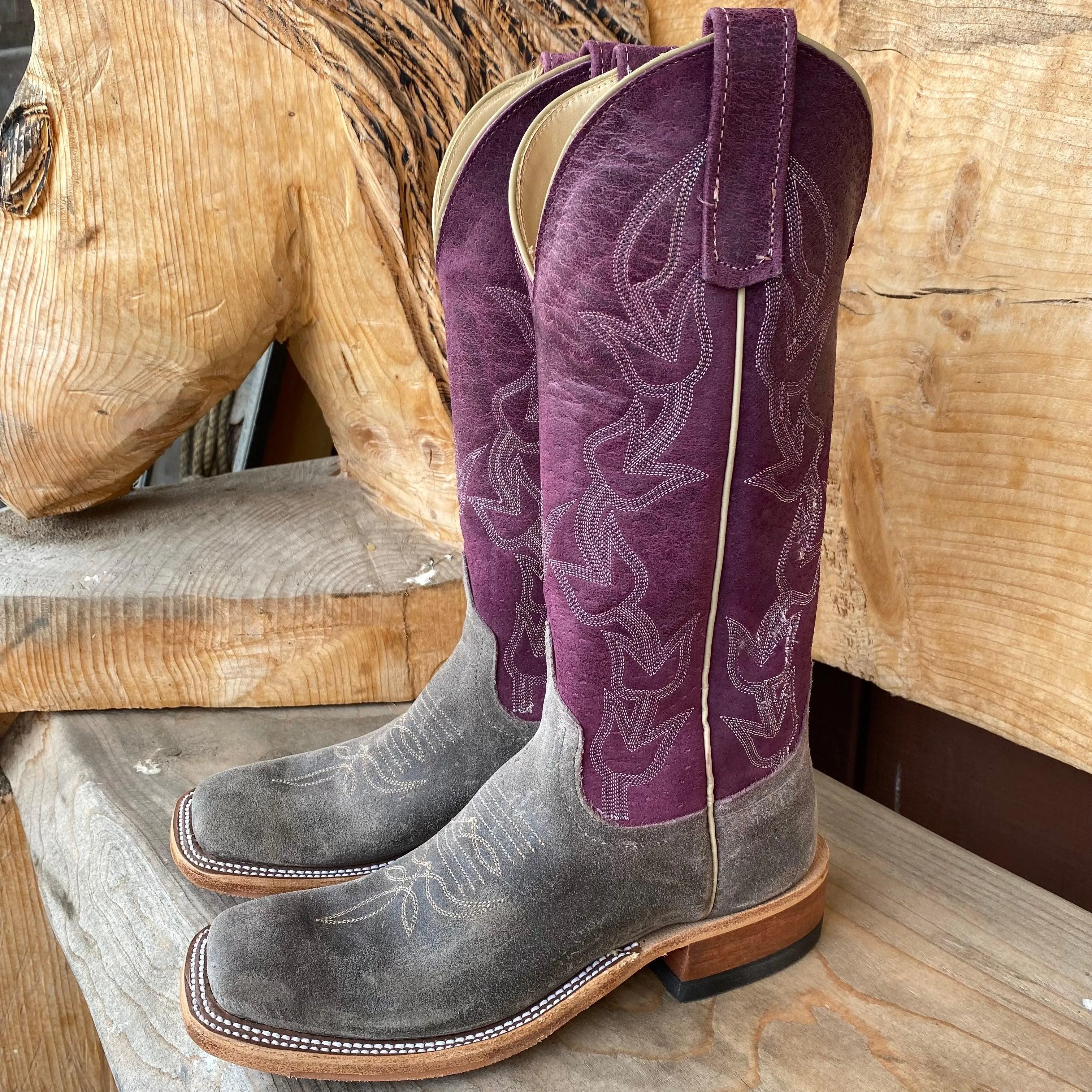 Comfort Flex Anderson Bean Womens Stone Waxy Kudu and Sangria Sinsation Square Toe Cowboy Boots 330488