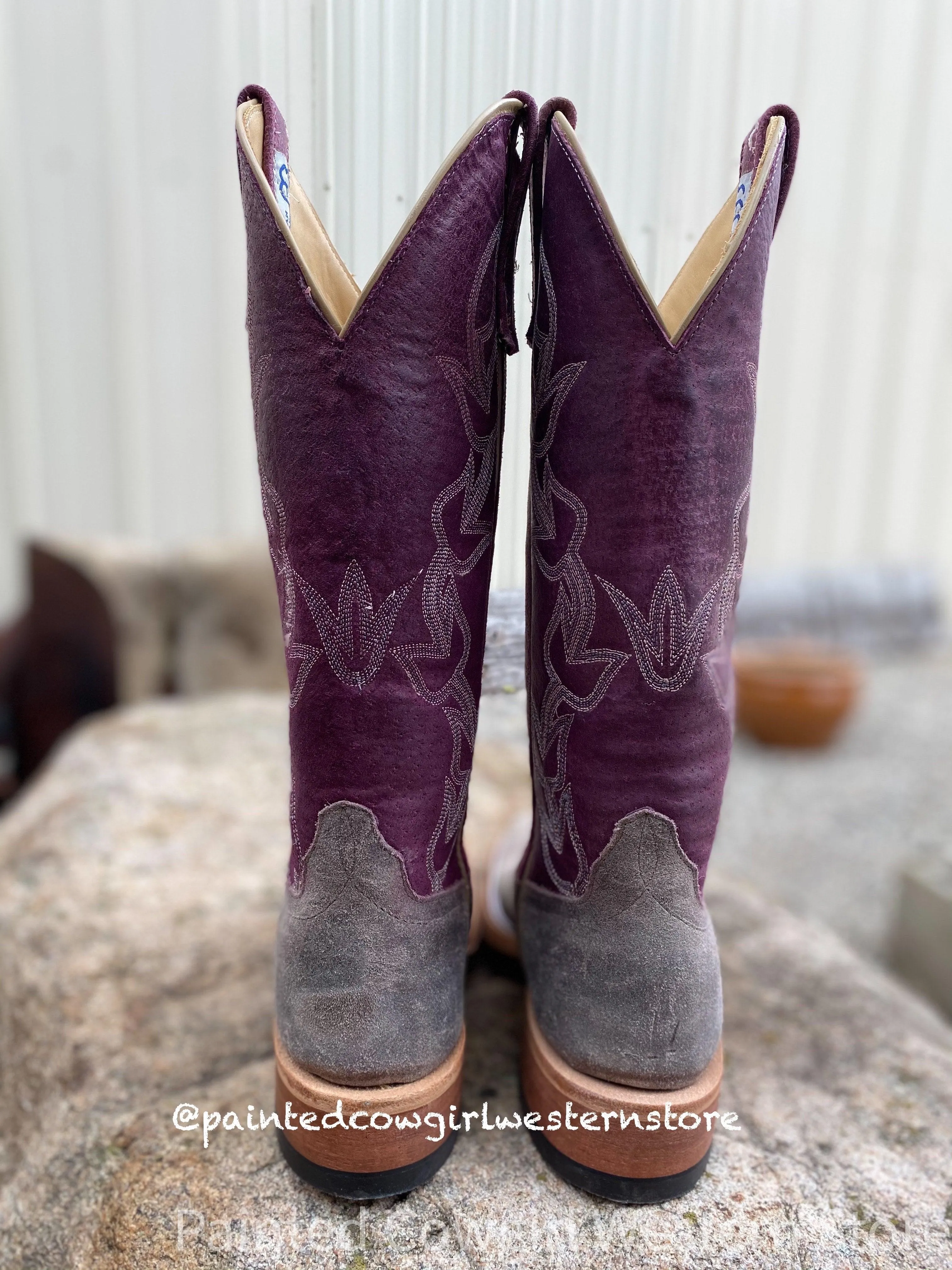 Anderson Bean Womens Stone Waxy Kudu and Sangria Sinsation Square Toe Cowboy Boots 330488 High   Quality Casual Walk