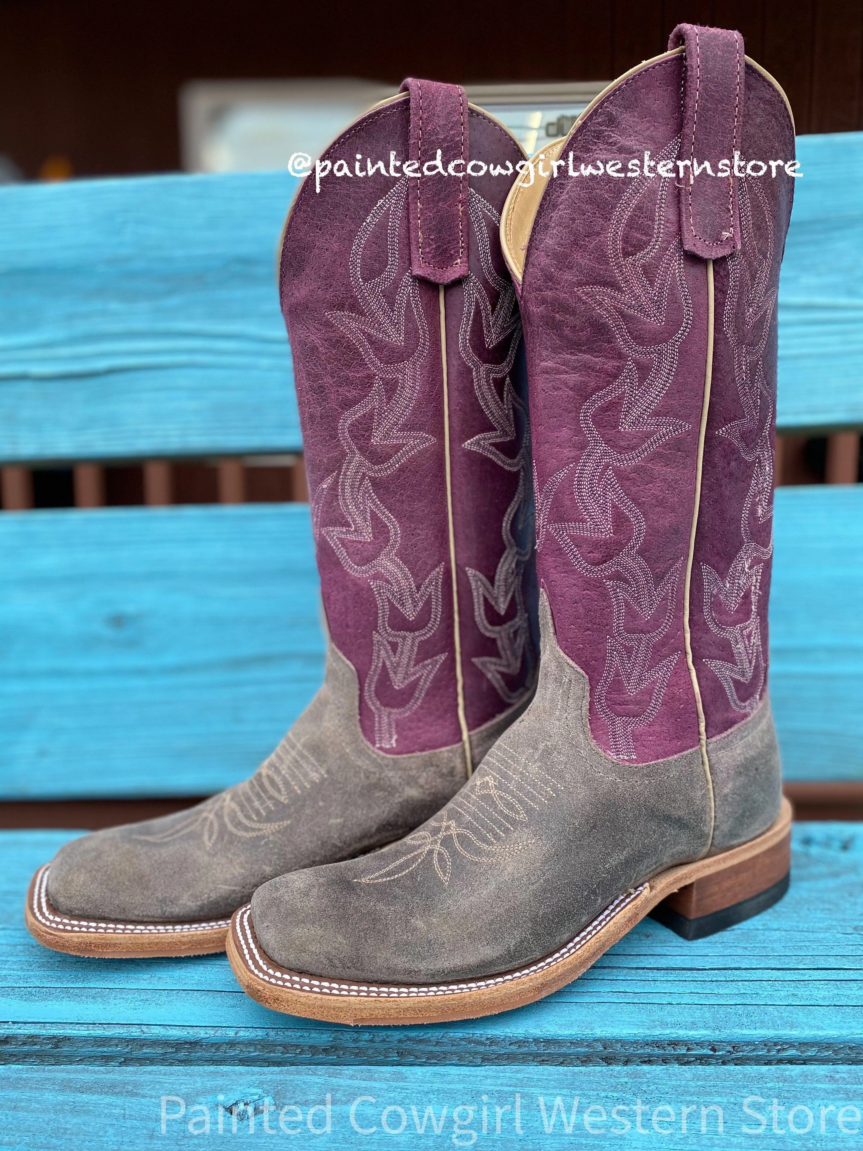 Bendable Thin Sole Anderson Bean Womens Stone Waxy Kudu and Sangria Sinsation Square Toe Cowboy Boots 330488